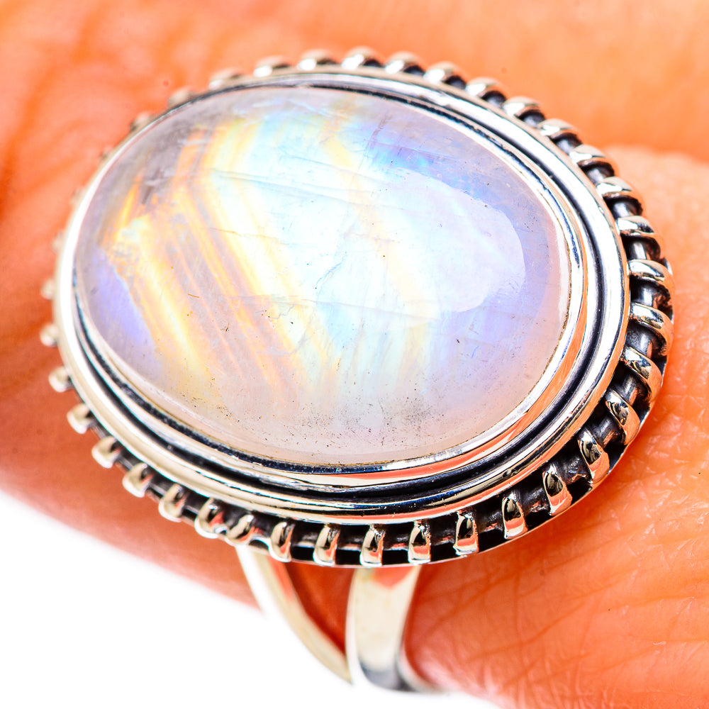 Rainbow Moonstone Rings handcrafted by Anasilvercos - RING133844