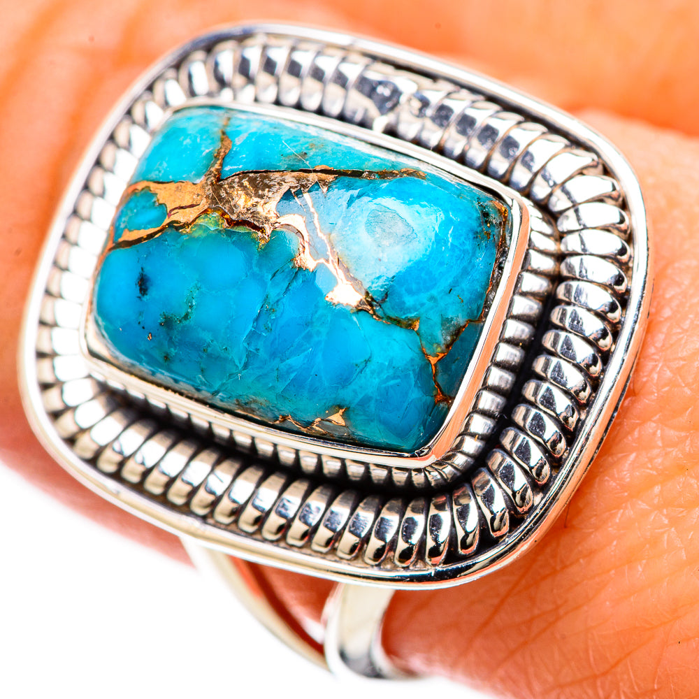 Blue Copper Composite Turquoise Rings handcrafted by Anasilvercos - RING133853