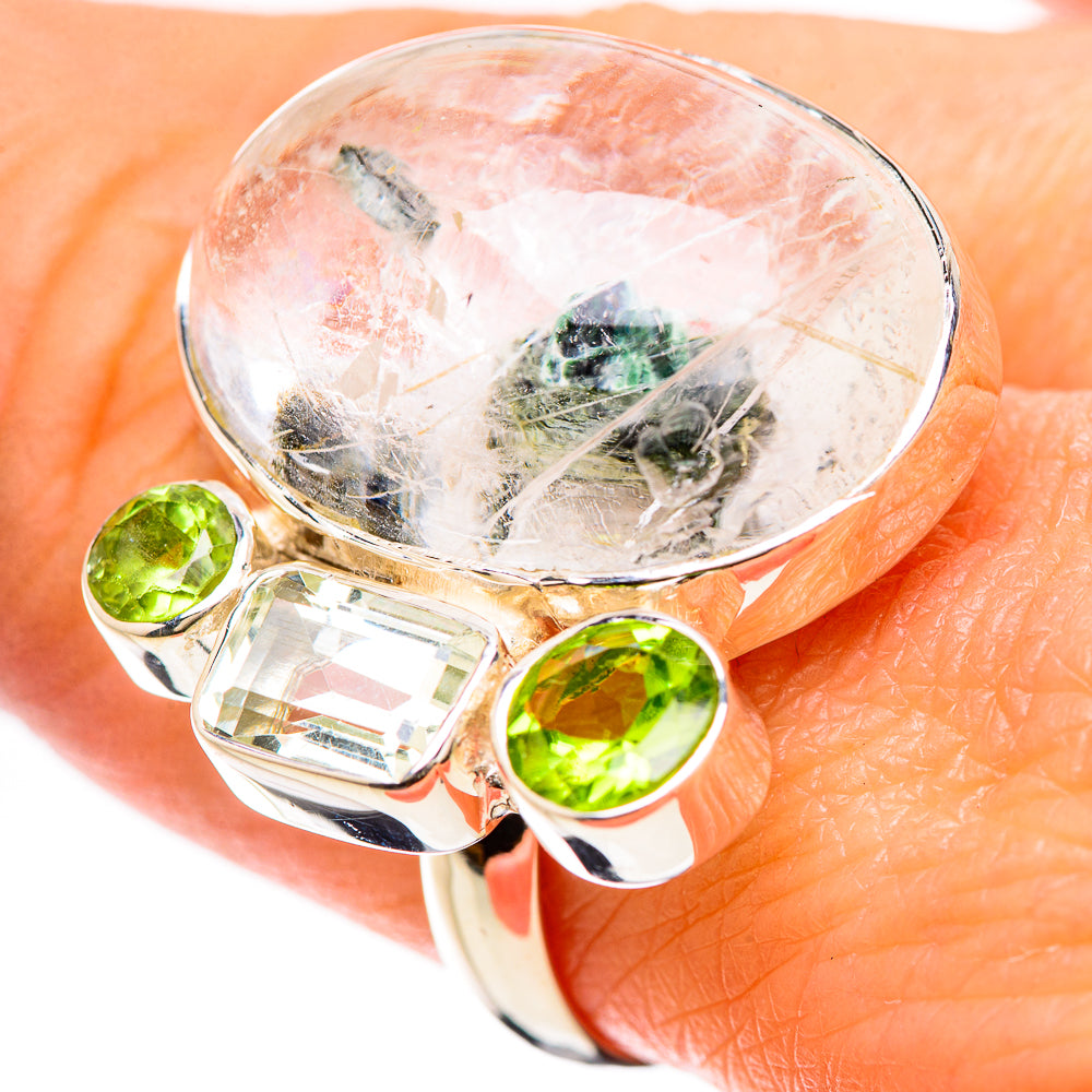 Green Tourmaline In Quartz Rings handcrafted by Anasilvercos - RING133867