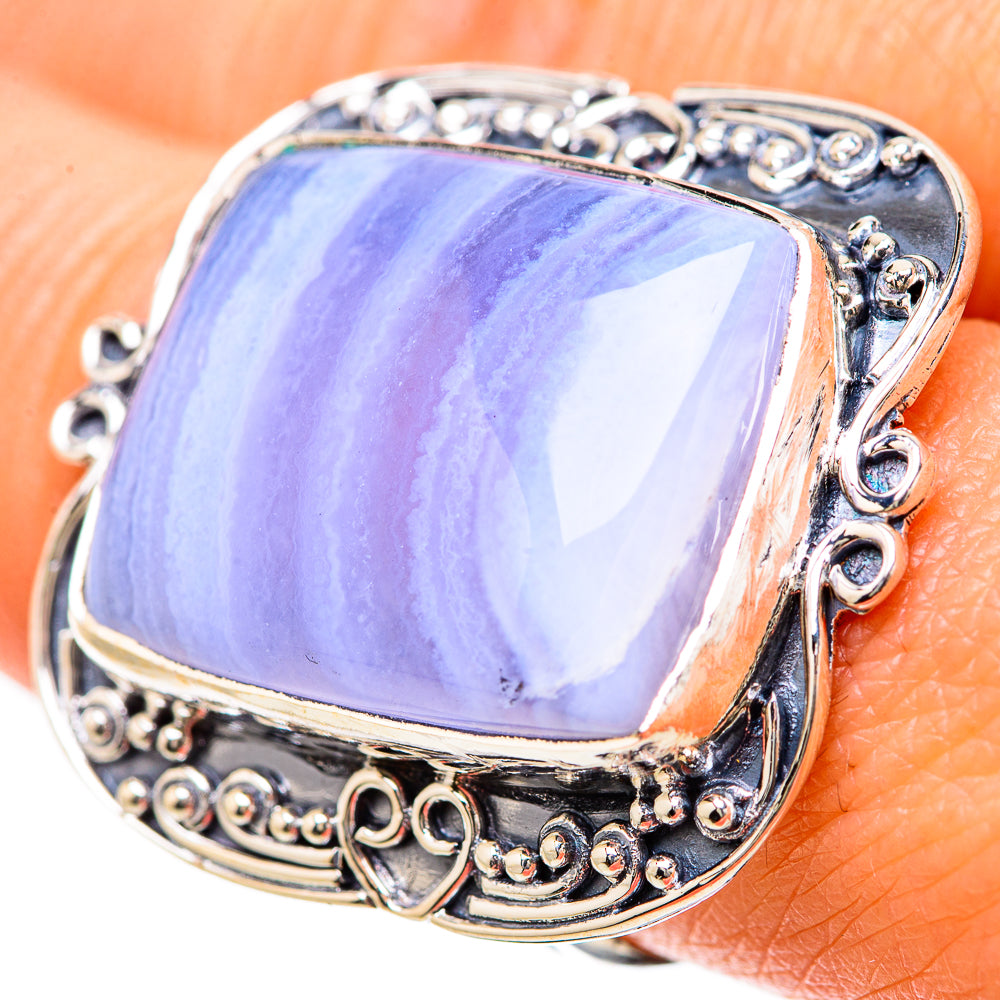 Blue Lace Agate Rings handcrafted by Anasilvercos - RING133904
