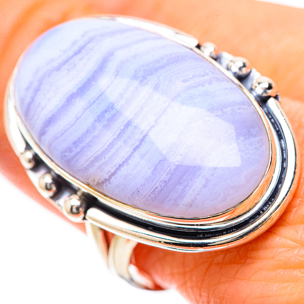 Blue Lace Agate Rings handcrafted by Anasilvercos - RING133928