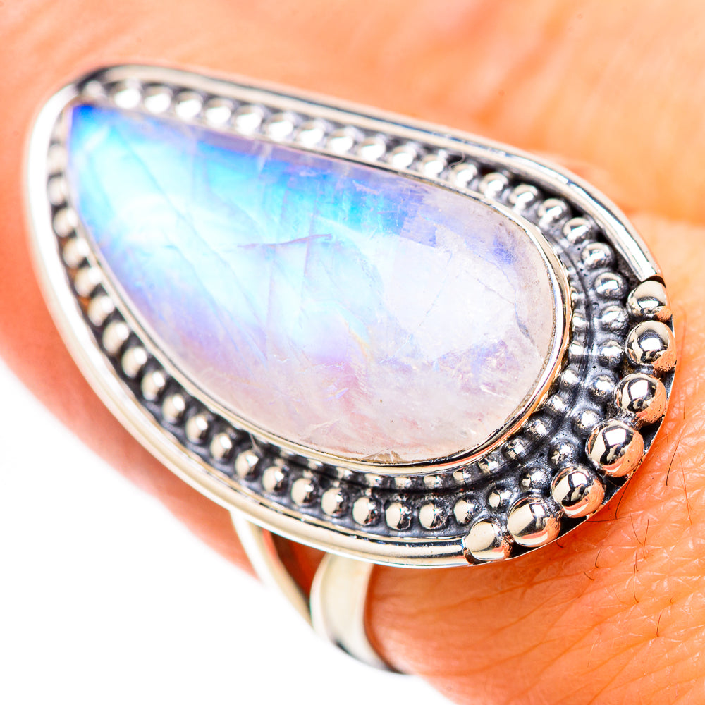 Rainbow Moonstone Rings handcrafted by Anasilvercos - RING133929