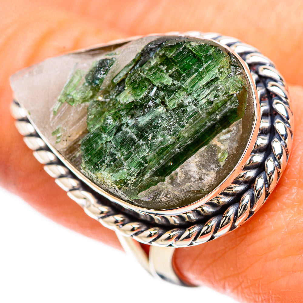Green Tourmaline In Quartz Rings handcrafted by Anasilvercos - RING133942