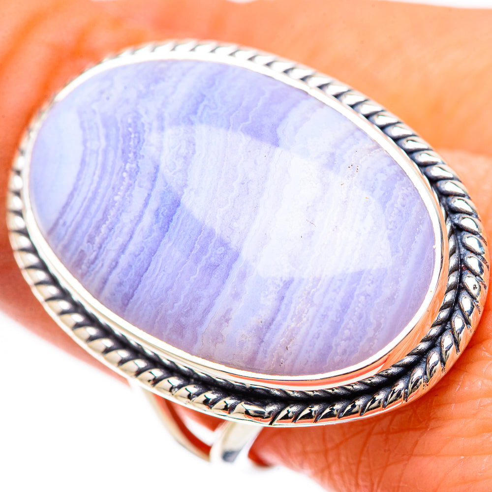 Blue Lace Agate Rings handcrafted by Anasilvercos - RING133948