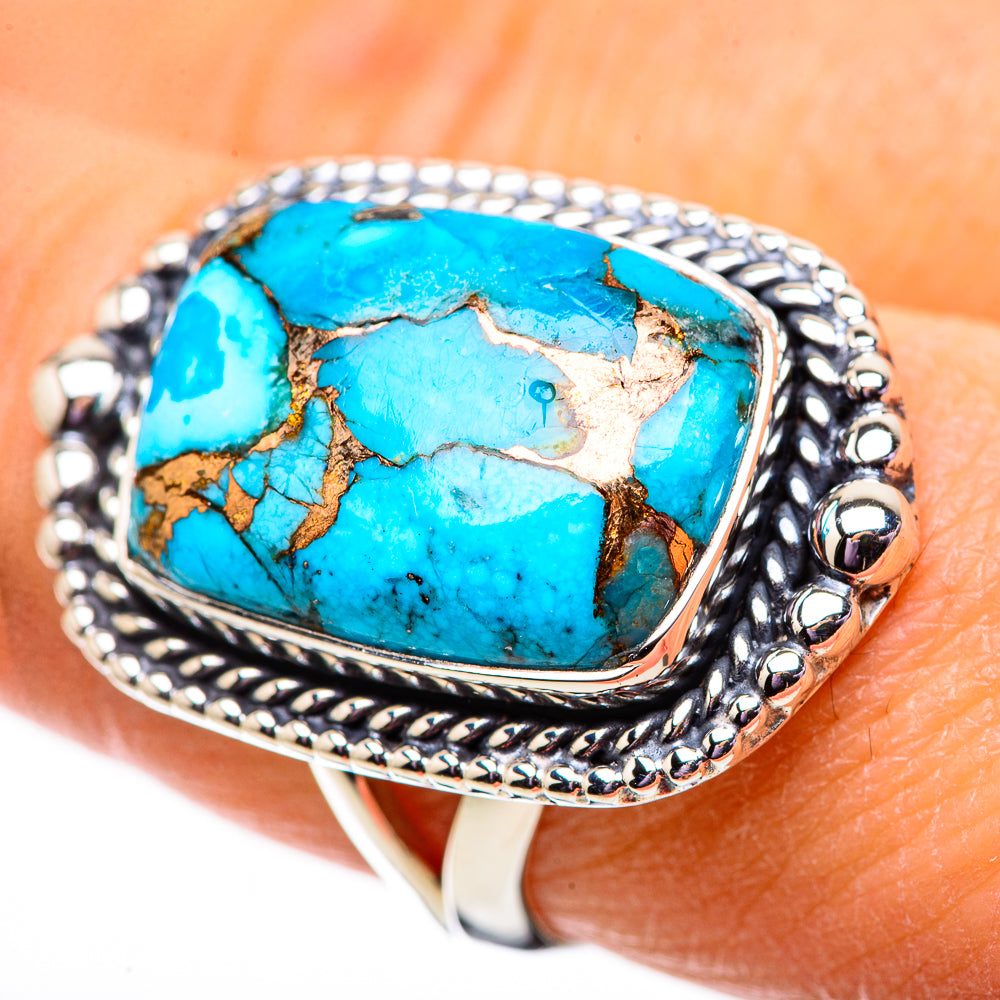 Blue Copper Composite Turquoise Rings handcrafted by Anasilvercos - RING133990