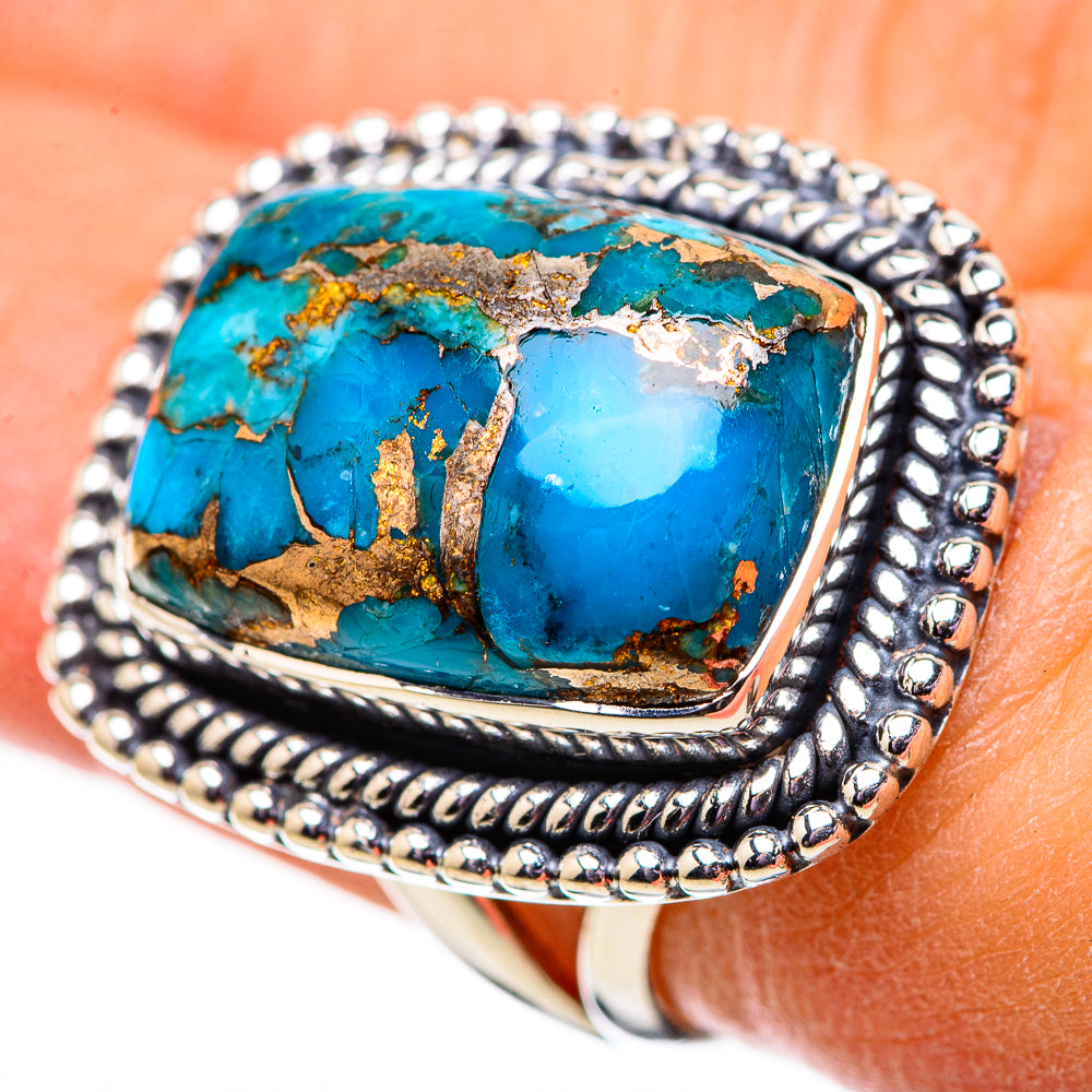 Blue Copper Composite Turquoise Rings handcrafted by Anasilvercos - RING134020