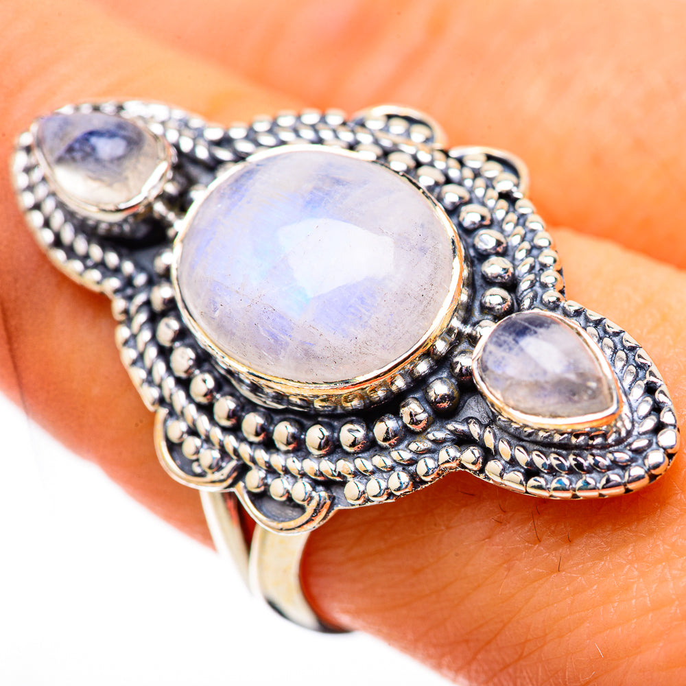 Rainbow Moonstone Rings handcrafted by Anasilvercos - RING134035