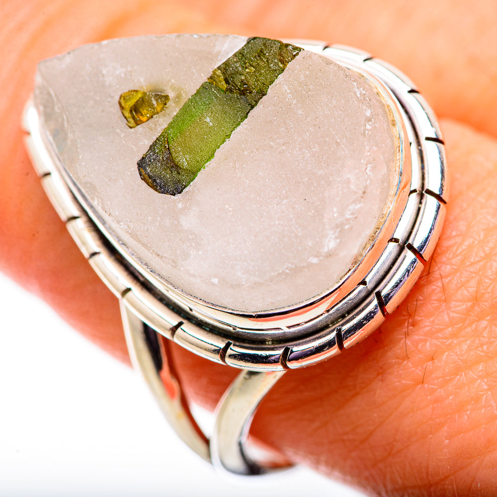 Green Tourmaline In Quartz Rings handcrafted by Anasilvercos - RING134097