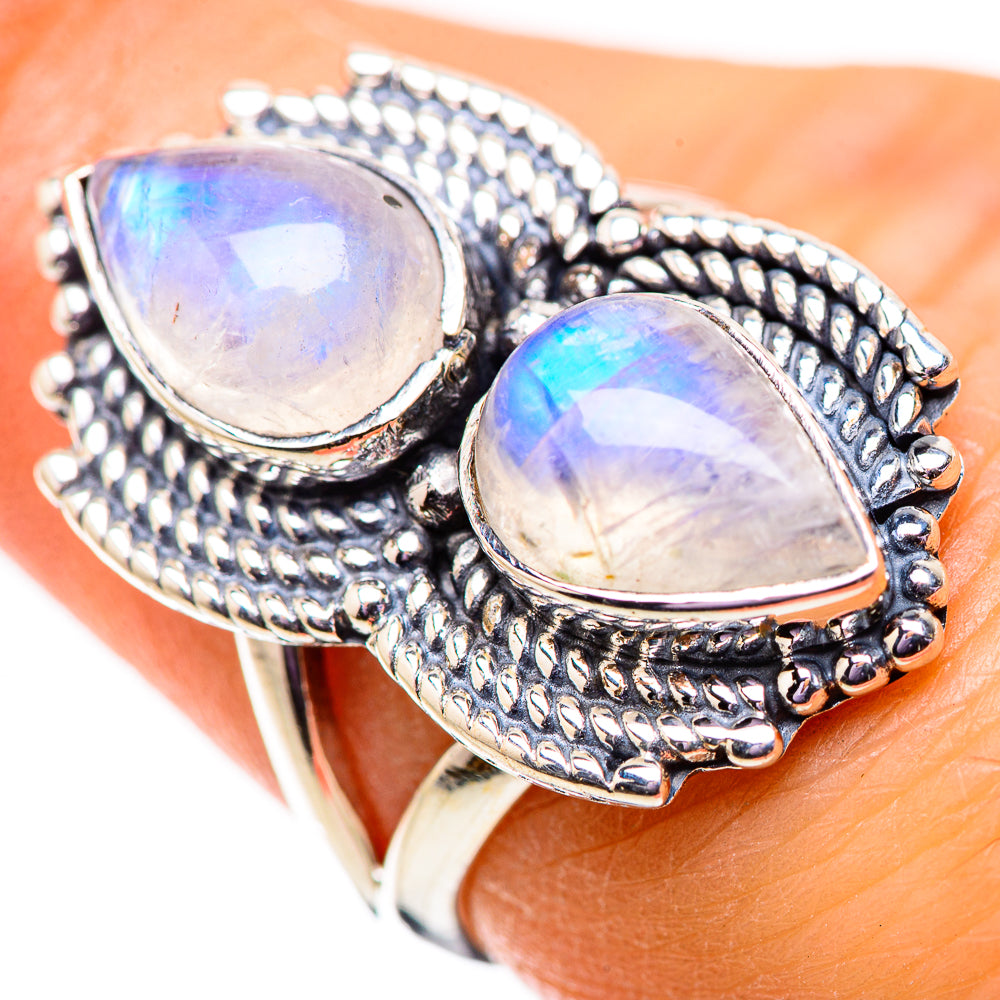 Rainbow Moonstone Rings handcrafted by Anasilvercos - RING134110