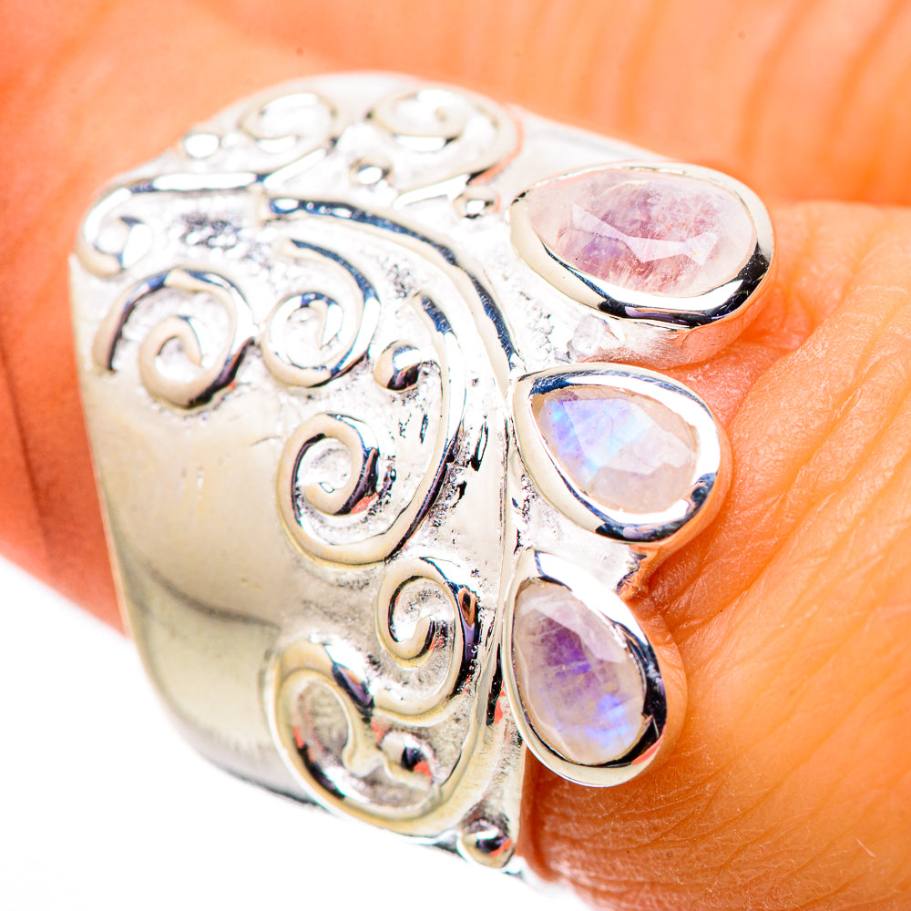 Rainbow Moonstone Rings handcrafted by Anasilvercos - RING134135
