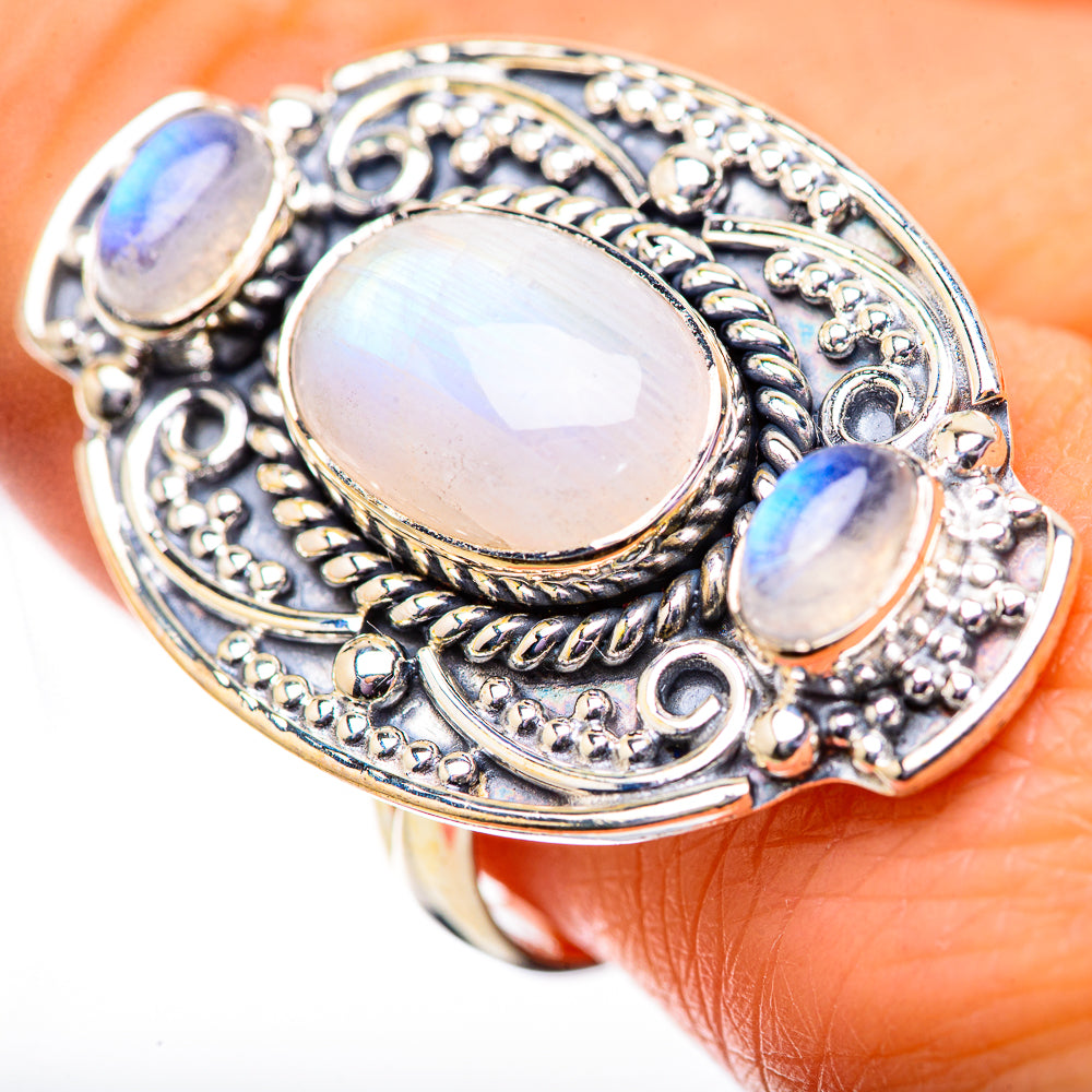 Rainbow Moonstone Rings handcrafted by Anasilvercos - RING134154
