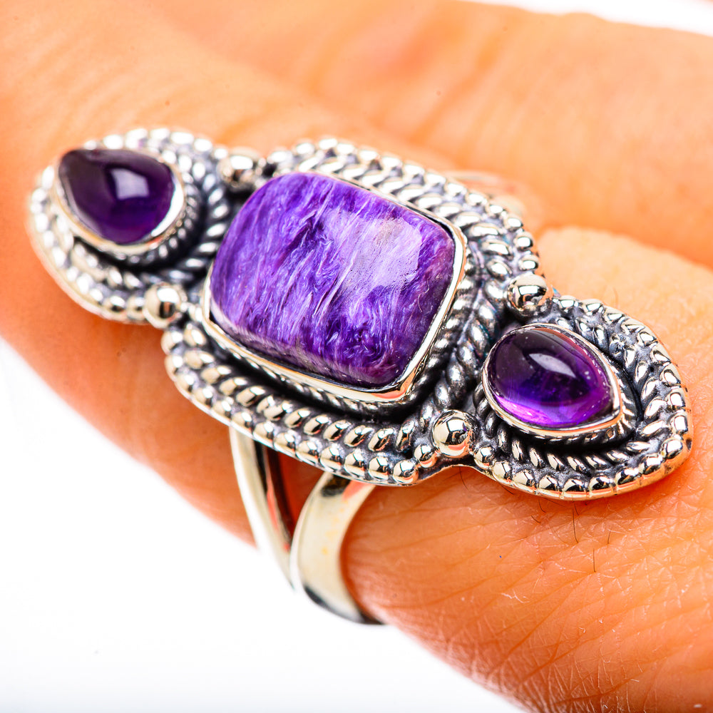 Charoite, Amethyst Rings handcrafted by Anasilvercos - RING134174