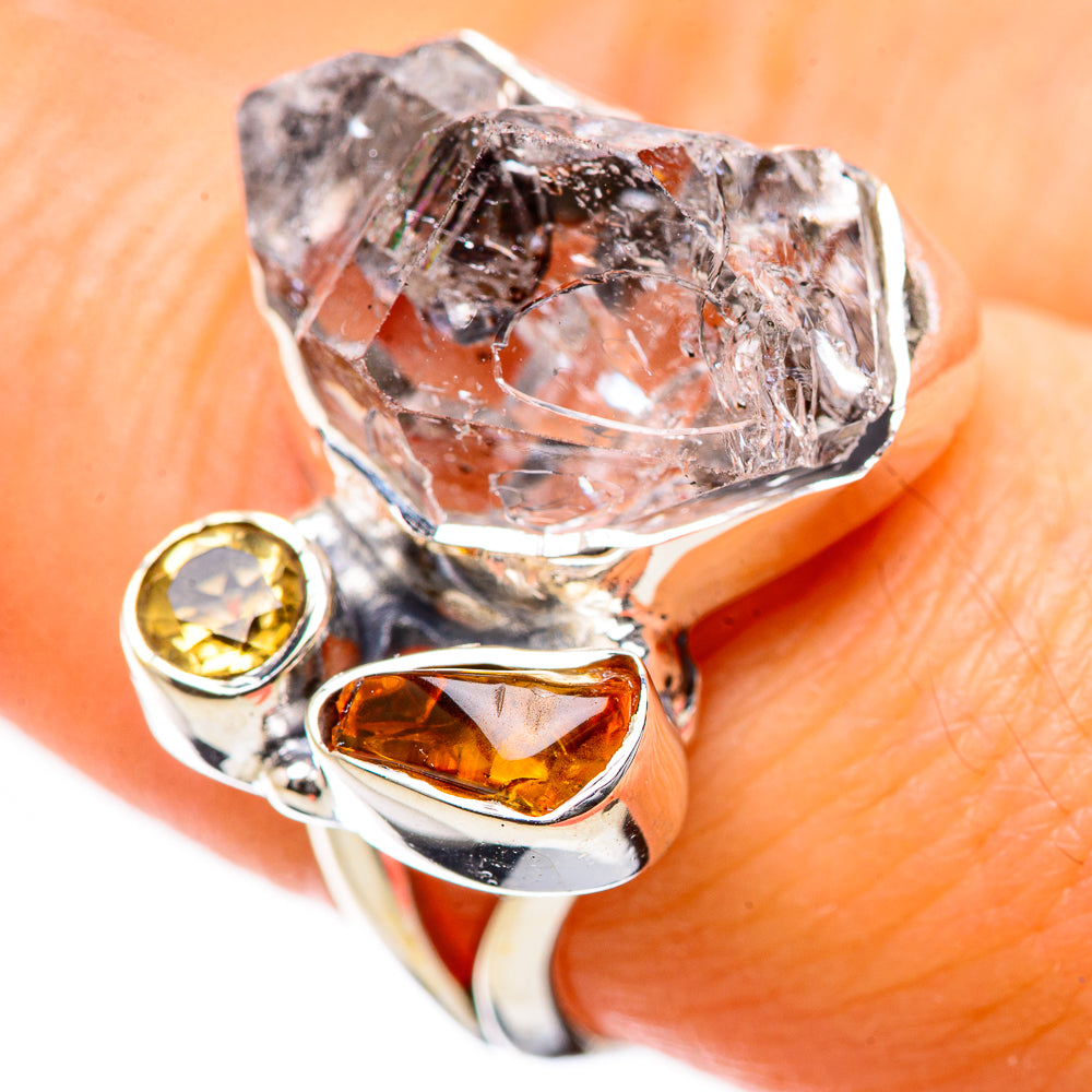 Herkimer Diamond, Citrine Rings handcrafted by Anasilvercos - RING134178