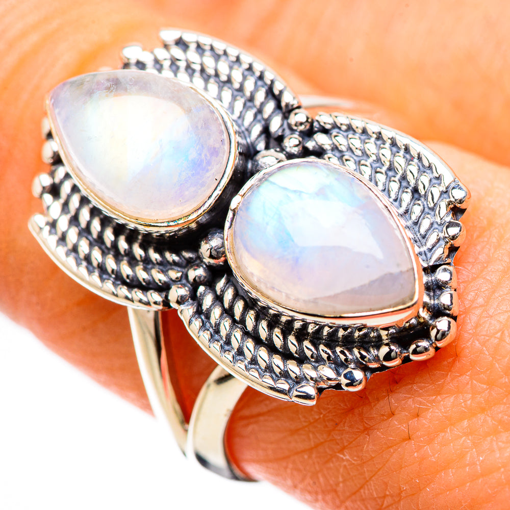 Rainbow Moonstone Rings handcrafted by Anasilvercos - RING134180