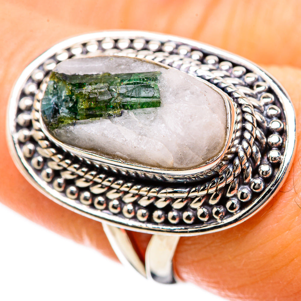 Green Tourmaline In Quartz Rings handcrafted by Anasilvercos - RING134211