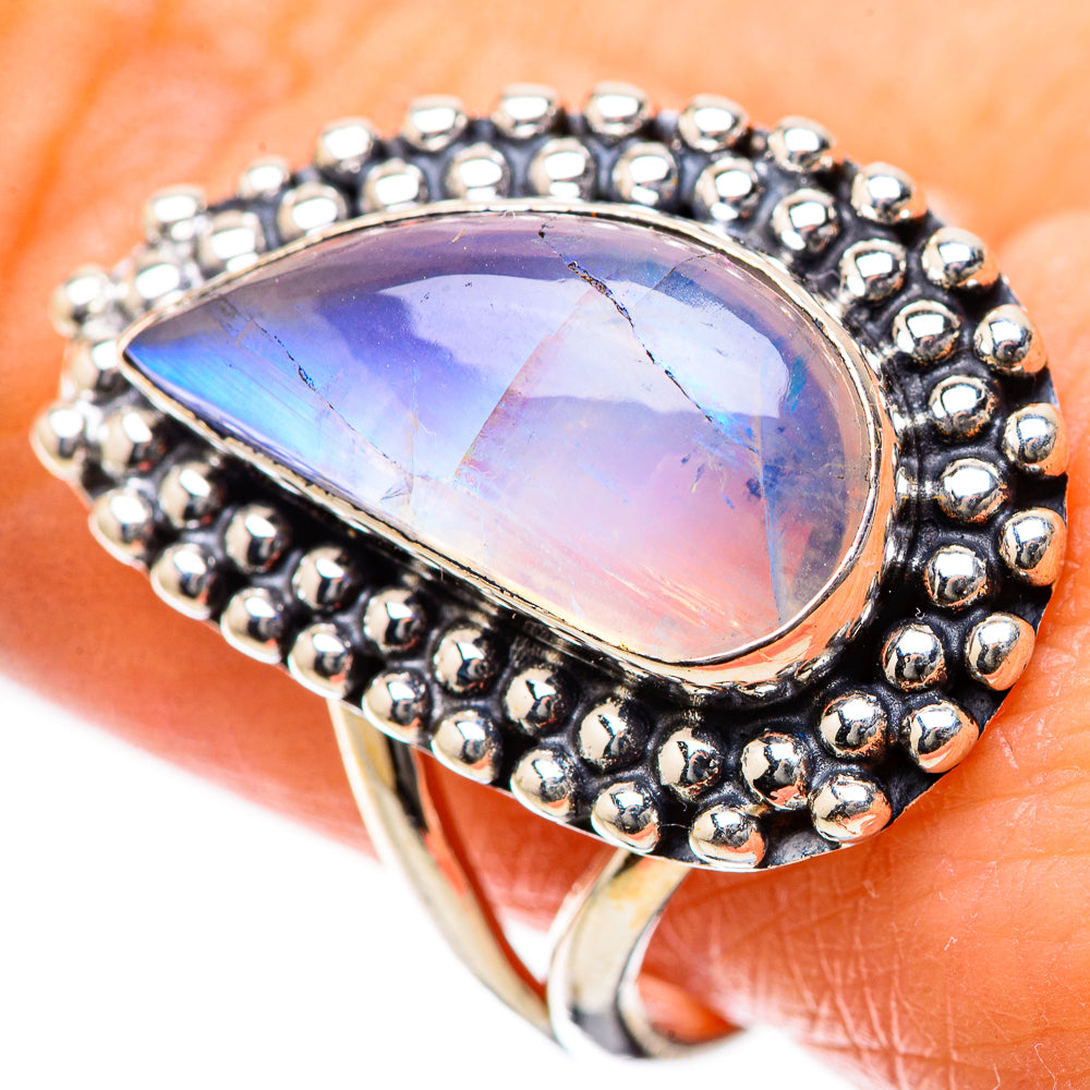 Rainbow Moonstone Rings handcrafted by Anasilvercos - RING134218
