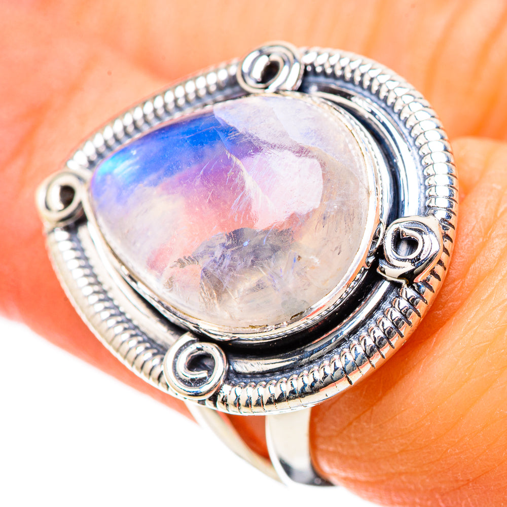 Rainbow Moonstone Rings handcrafted by Anasilvercos - RING134240