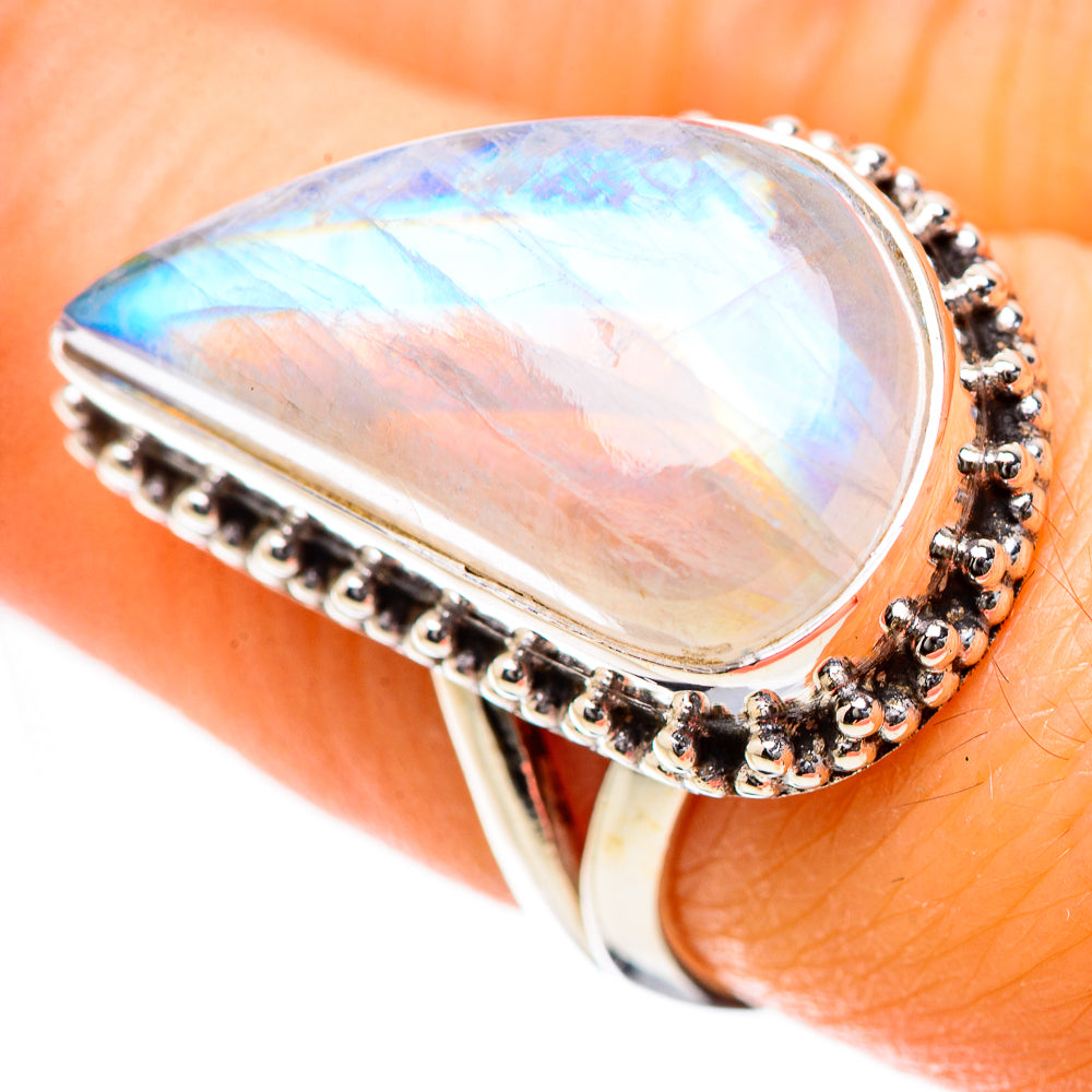 Rainbow Moonstone Rings handcrafted by Anasilvercos - RING134276