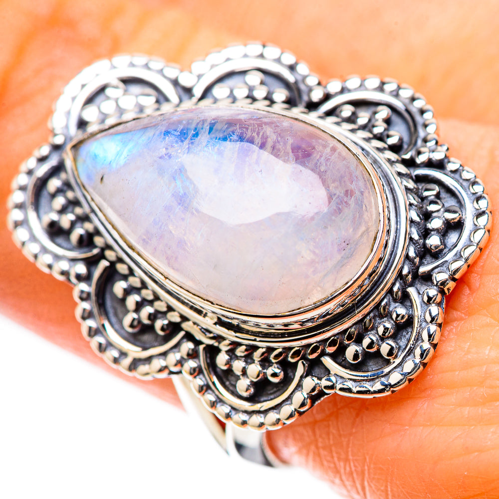 Rainbow Moonstone Rings handcrafted by Anasilvercos - RING134277