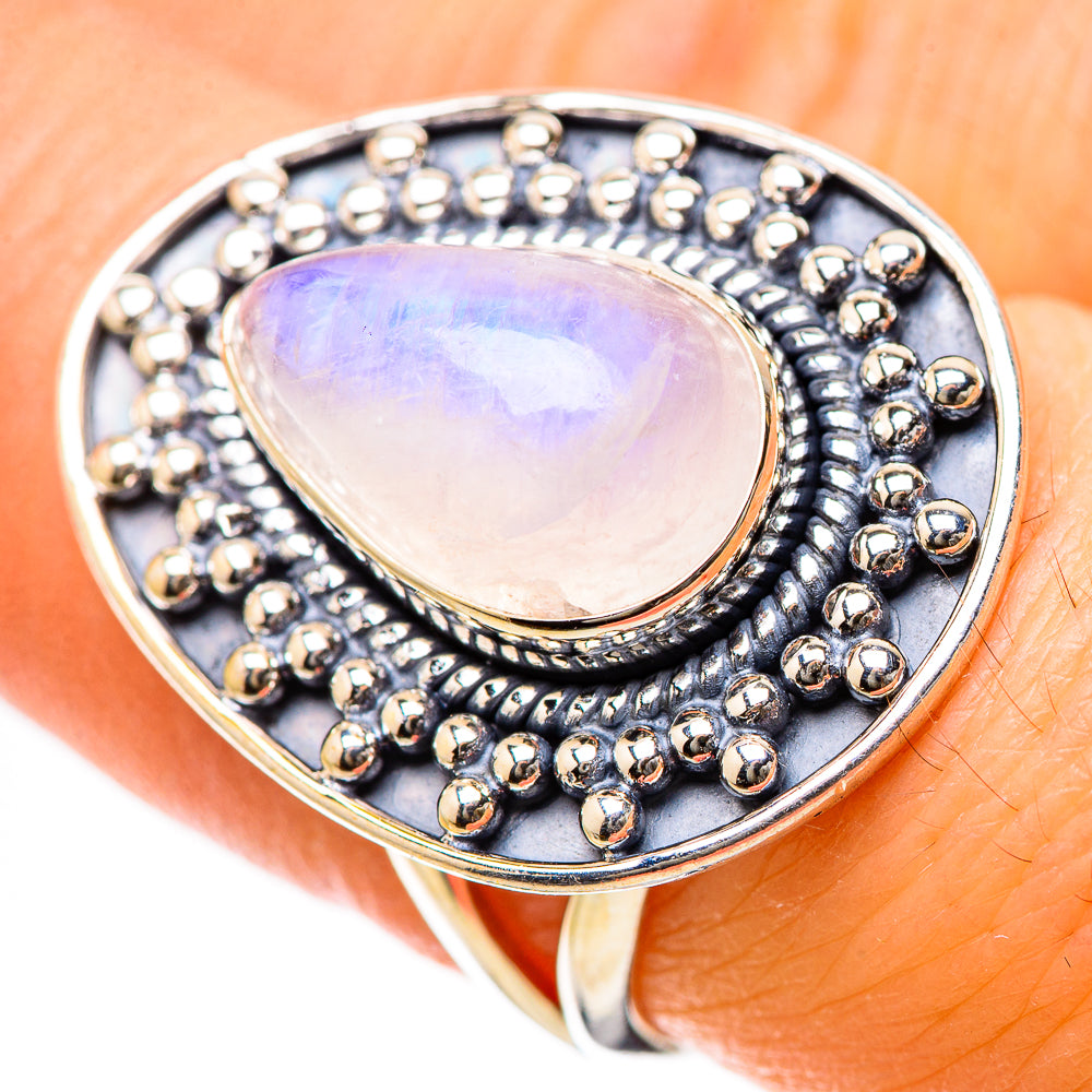 Rainbow Moonstone Rings handcrafted by Anasilvercos - RING134278