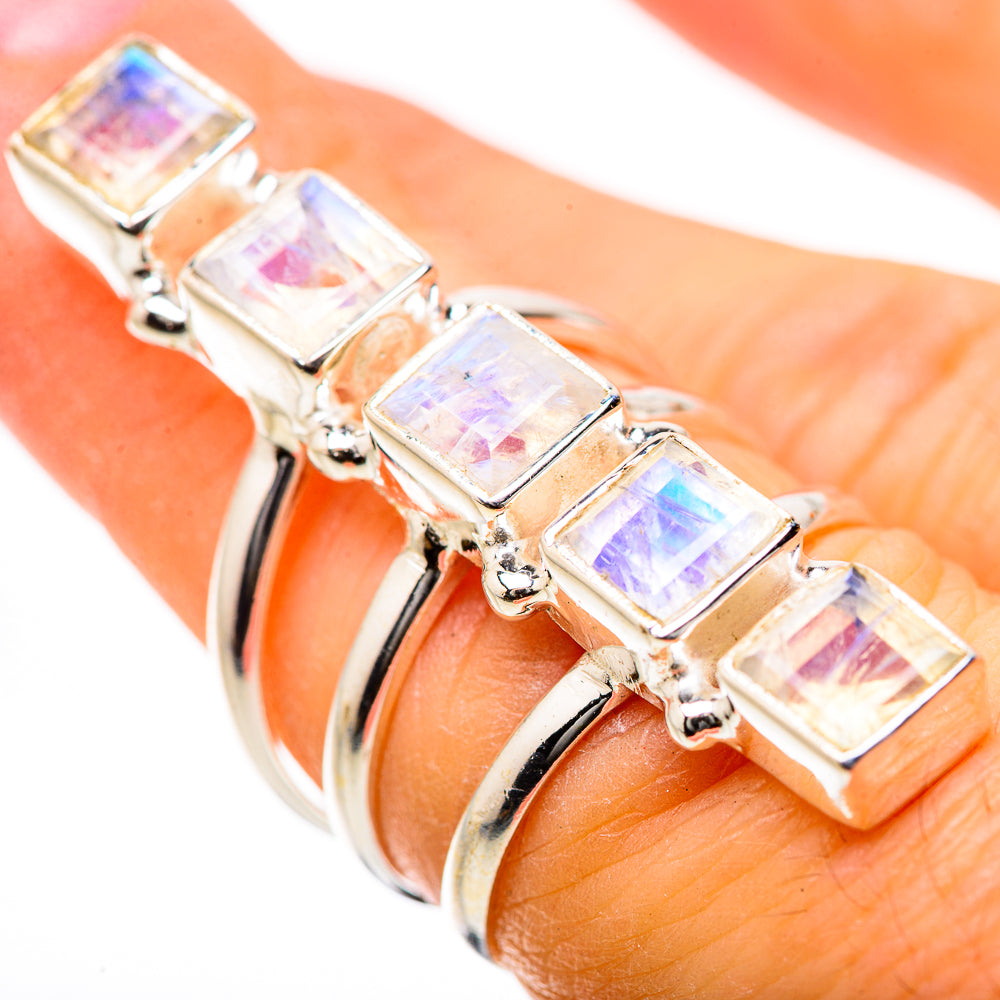 Rainbow Moonstone Rings handcrafted by Anasilvercos - RING134295
