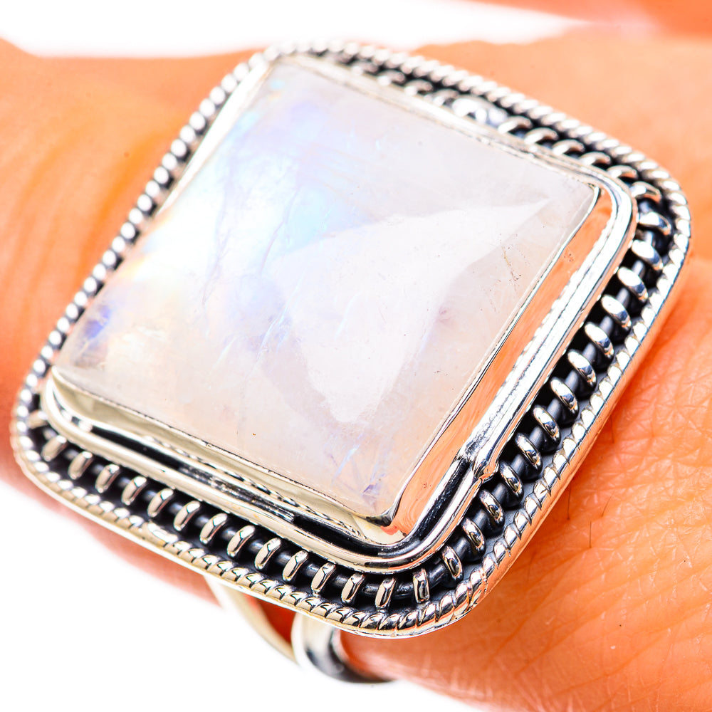 Rainbow Moonstone Rings handcrafted by Anasilvercos - RING134311