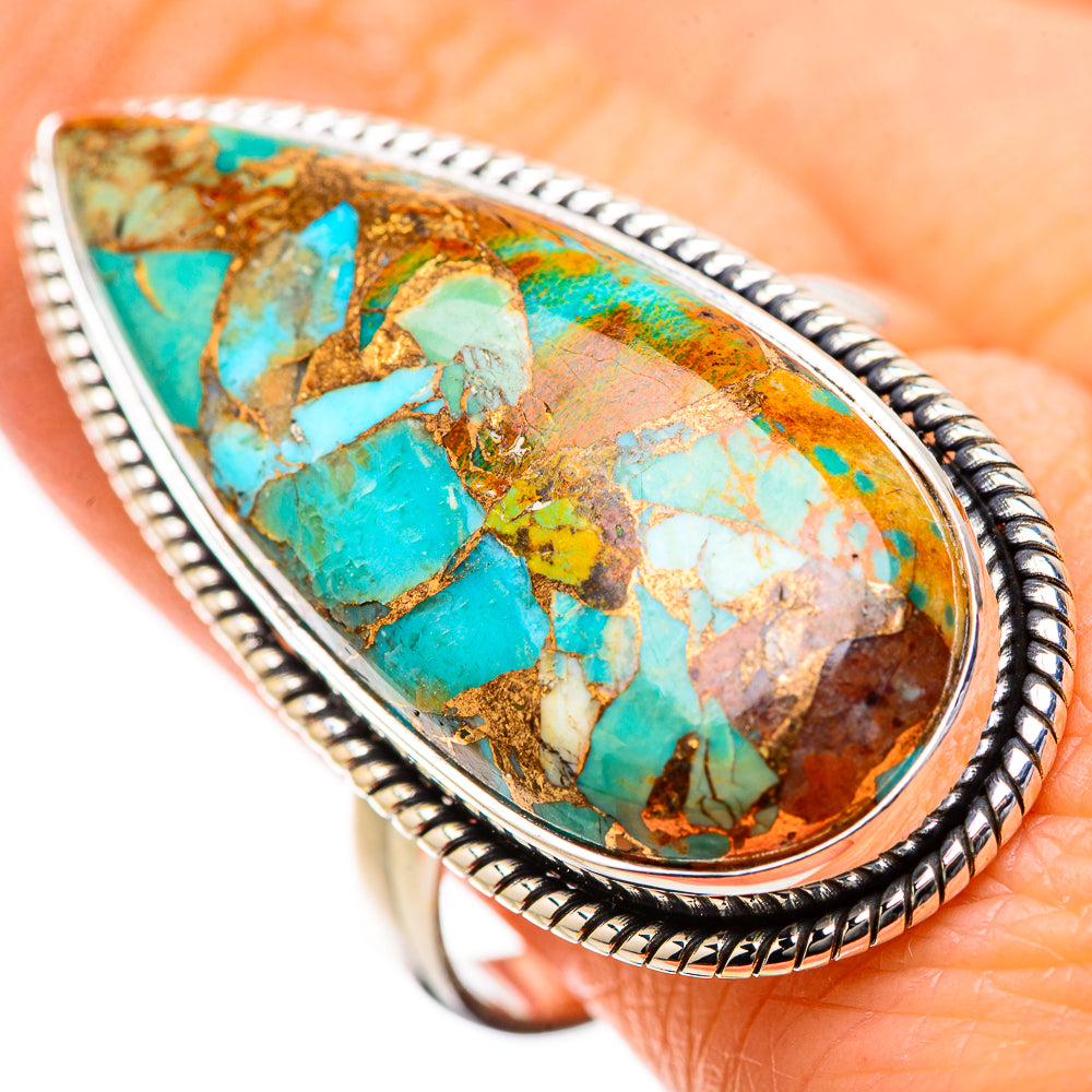 Blue Copper Composite Turquoise Rings handcrafted by Anasilvercos - RING134314