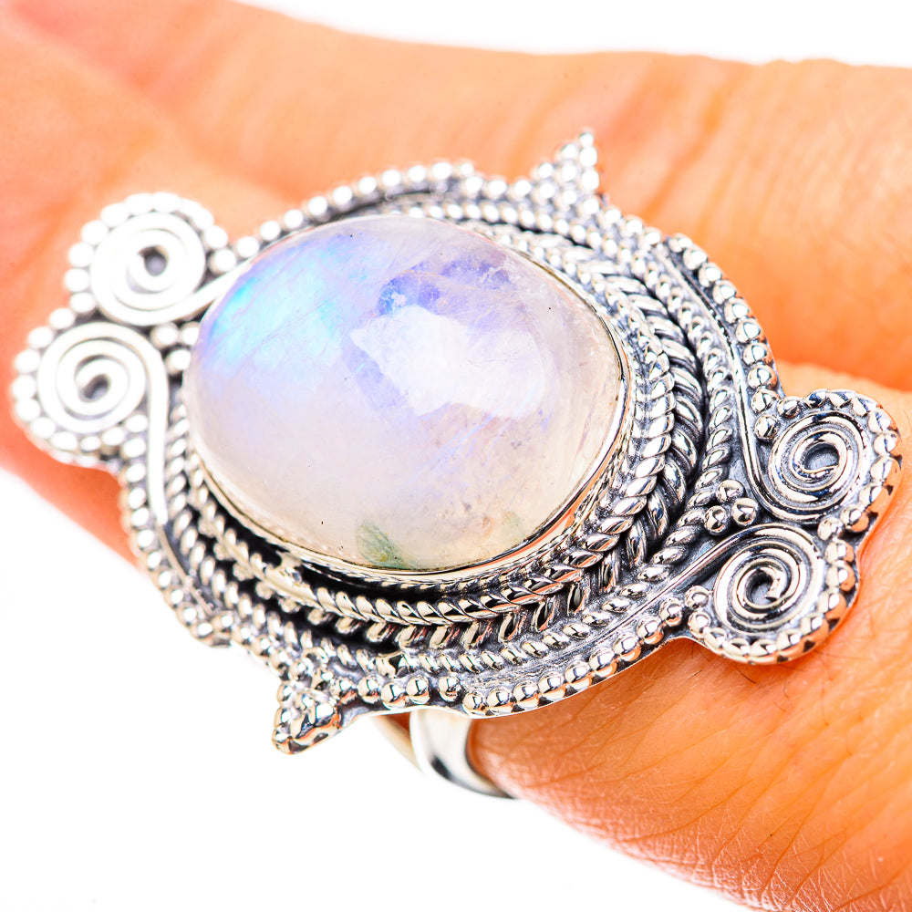 Rainbow Moonstone Rings handcrafted by Anasilvercos - RING134323