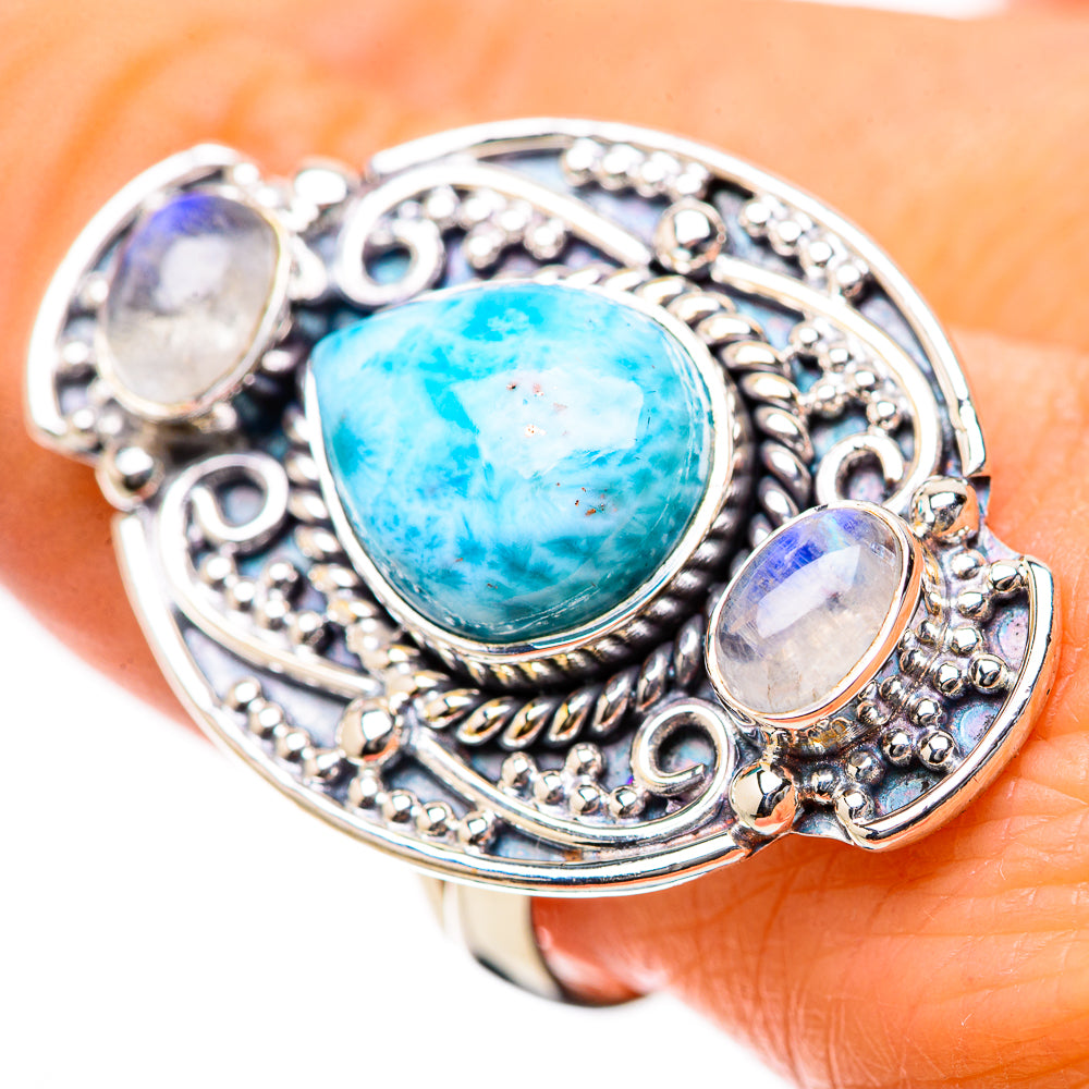 Larimar, Rainbow Moonstone Rings handcrafted by Anasilvercos - RING134328