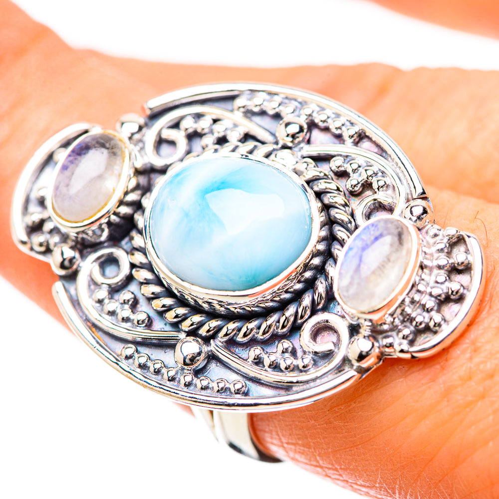 Larimar, Rainbow Moonstone Rings handcrafted by Anasilvercos - RING134355