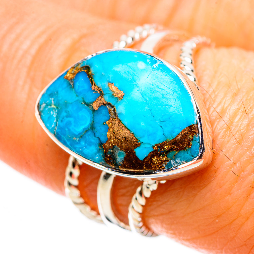 Blue Copper Composite Turquoise Rings handcrafted by Anasilvercos - RING134430