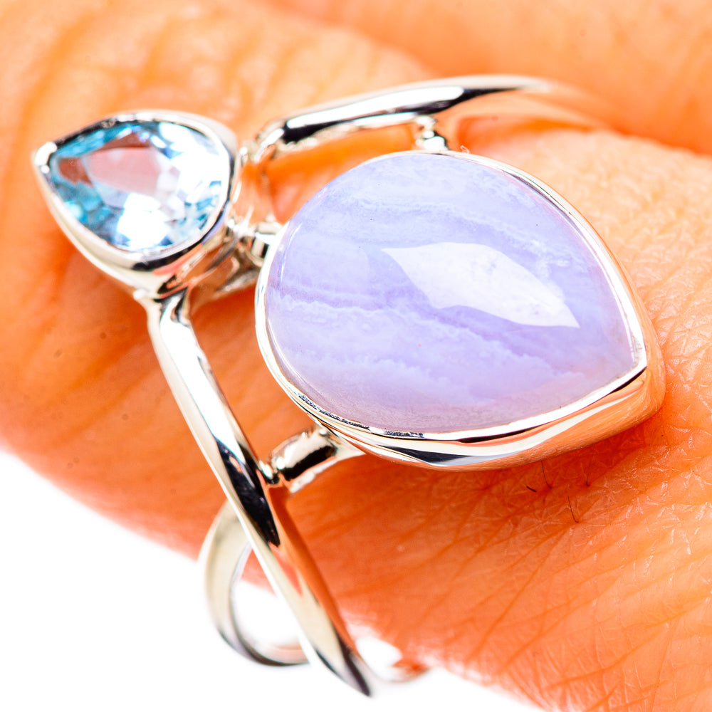 Blue Lace Agate Rings handcrafted by Anasilvercos - RING134444