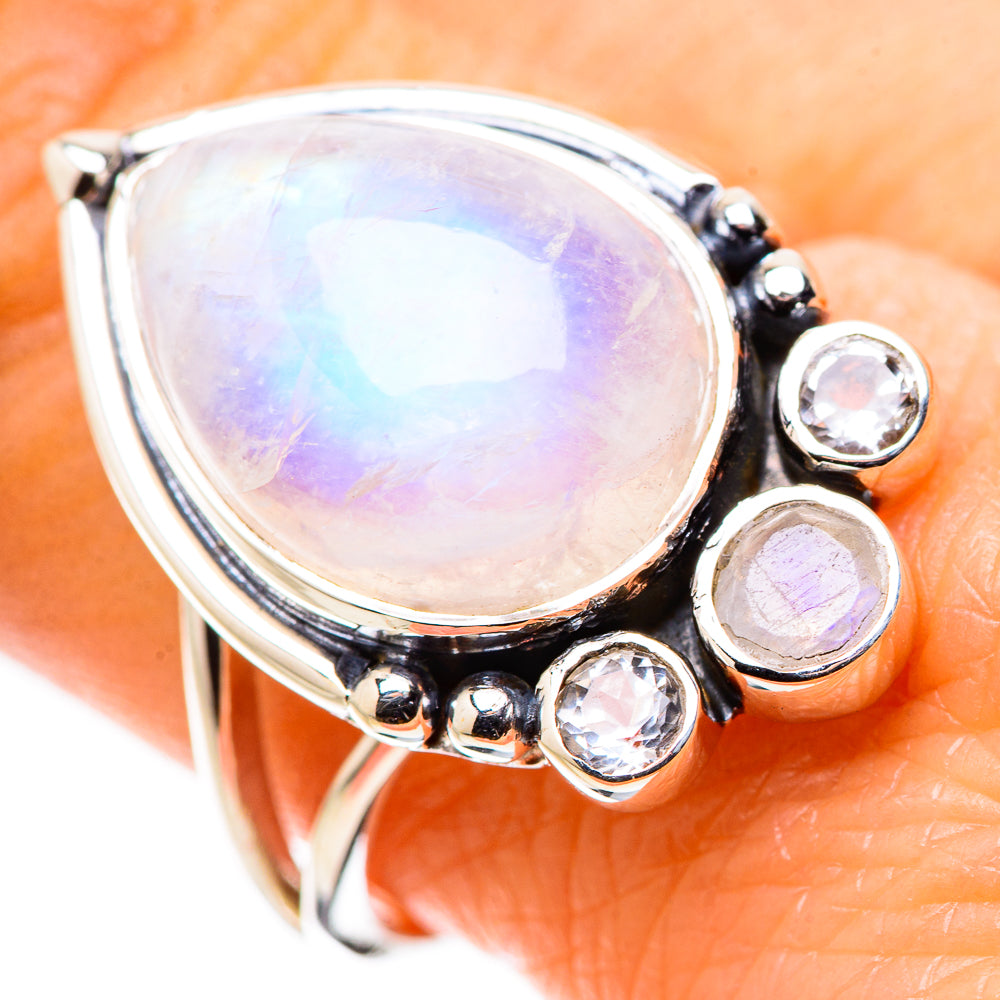 Rainbow Moonstone Rings handcrafted by Anasilvercos - RING134462