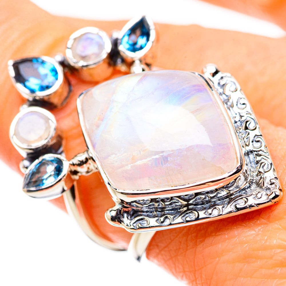 Rainbow Moonstone Rings handcrafted by Anasilvercos - RING134492