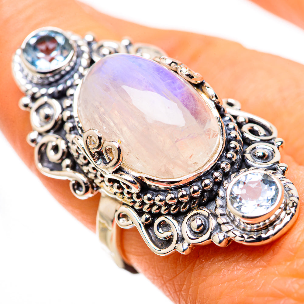 Rainbow Moonstone Rings handcrafted by Anasilvercos - RING134498