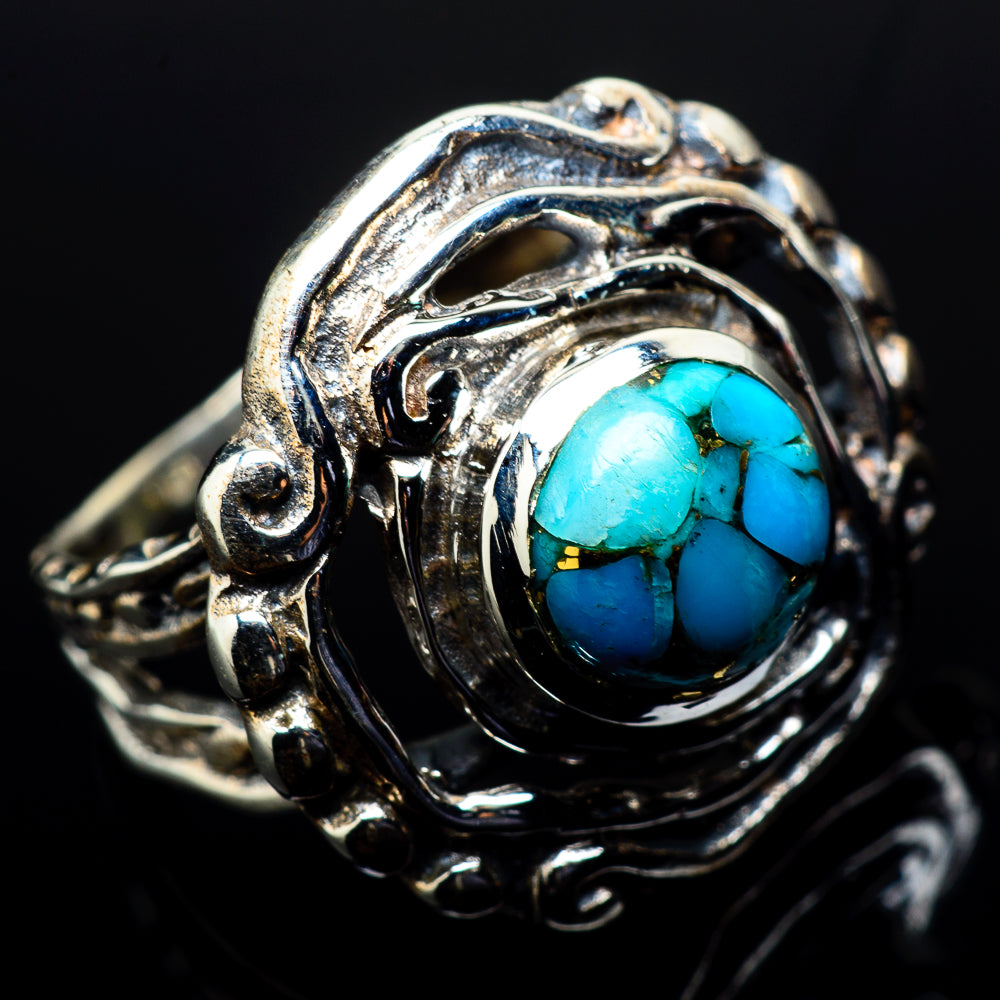 Blue Copper Composite Turquoise Rings handcrafted by Anasilvercos - RING20460