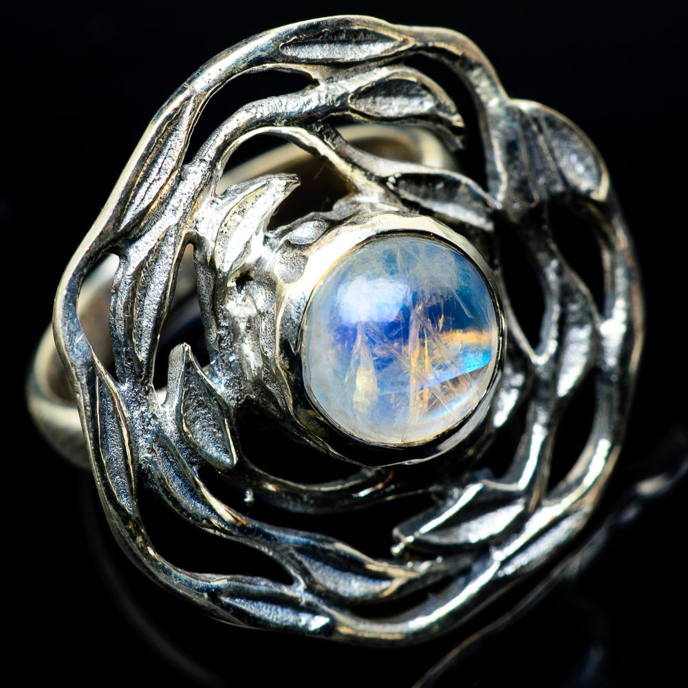 Rainbow Moonstone Rings handcrafted by Anasilvercos - RING23457