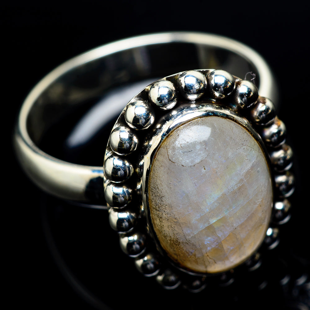 Rainbow Moonstone Rings handcrafted by Anasilvercos - RING23623