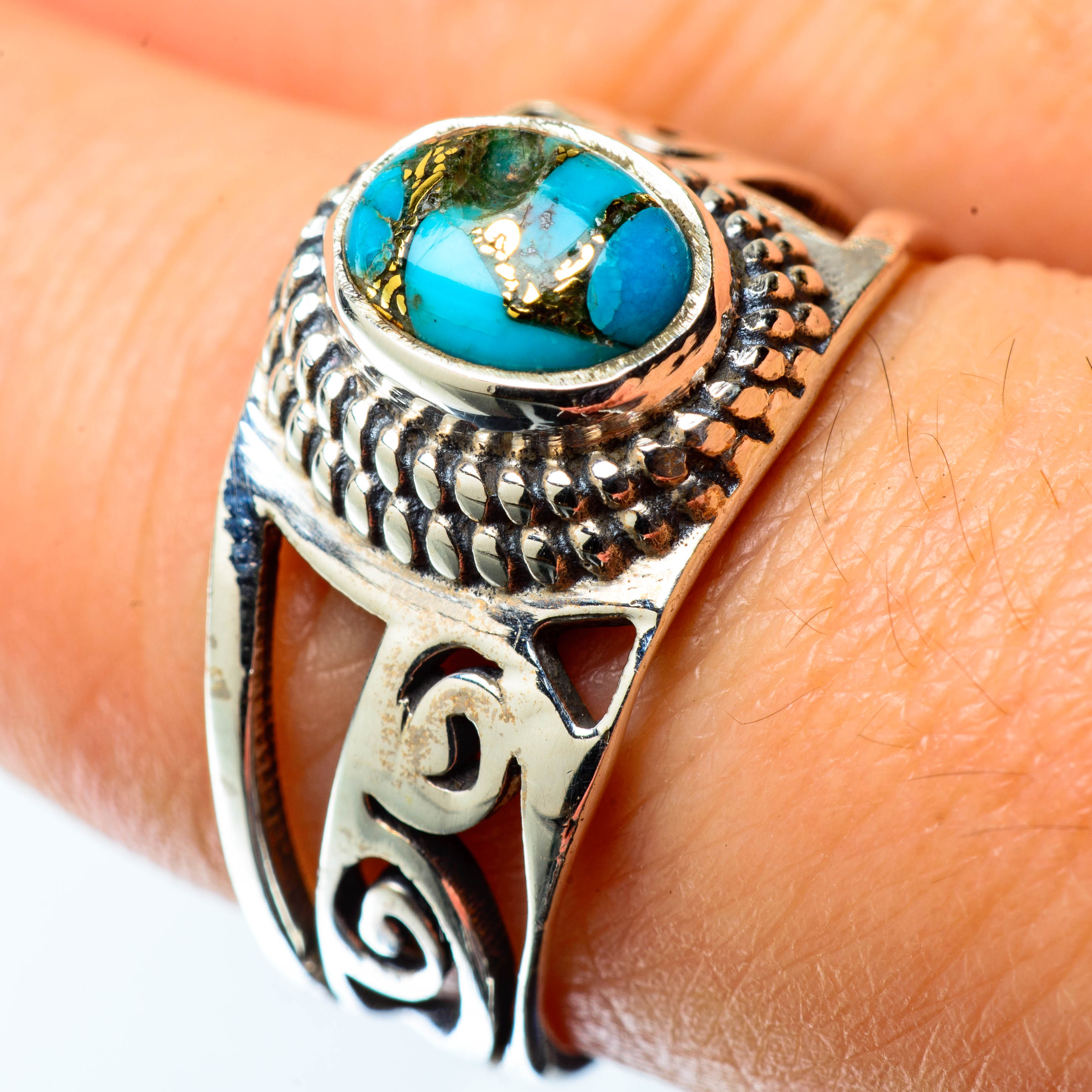 Green Copper Composite Turquoise Rings handcrafted by Anasilvercos - RING25390