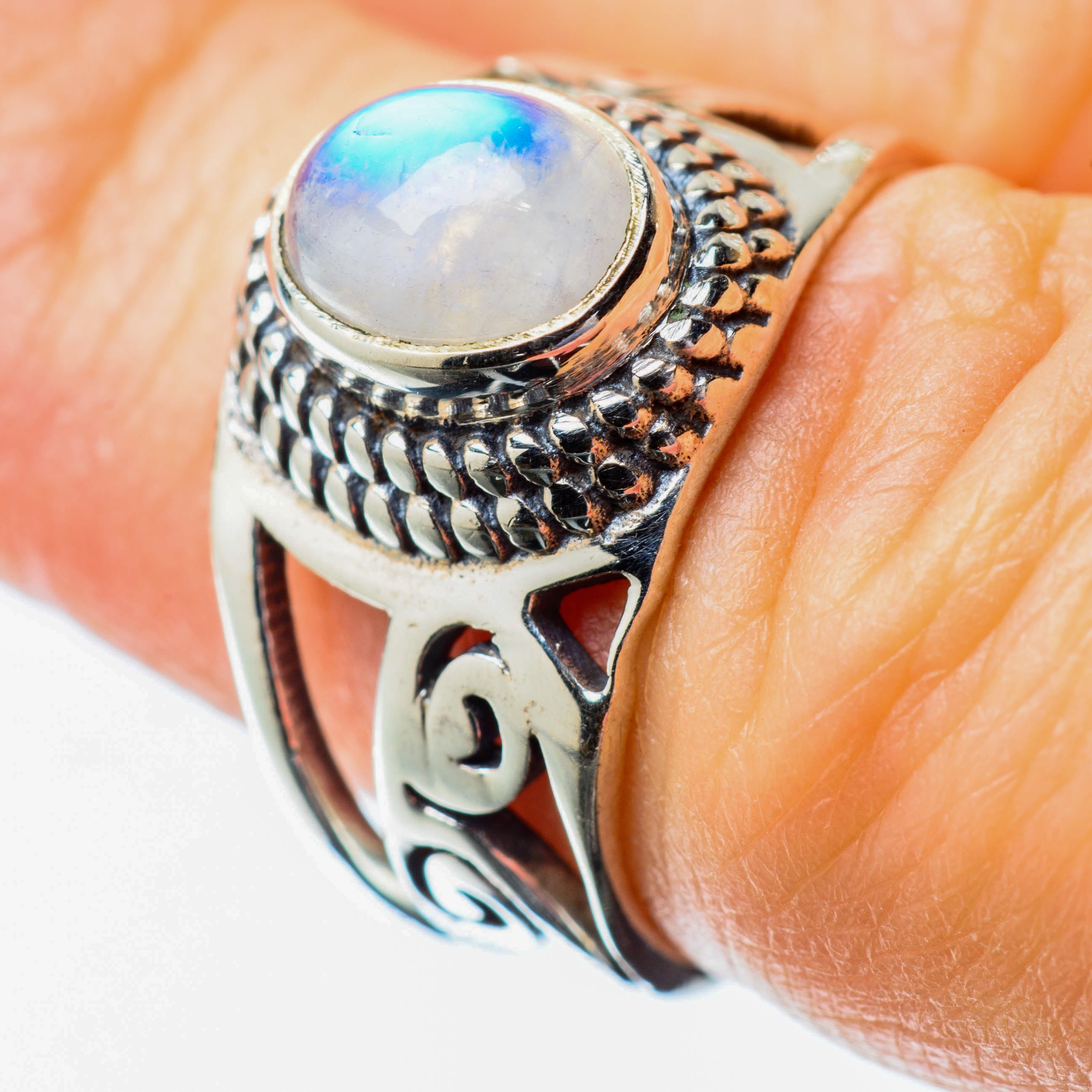 Rainbow Moonstone Rings handcrafted by Anasilvercos - RING25540