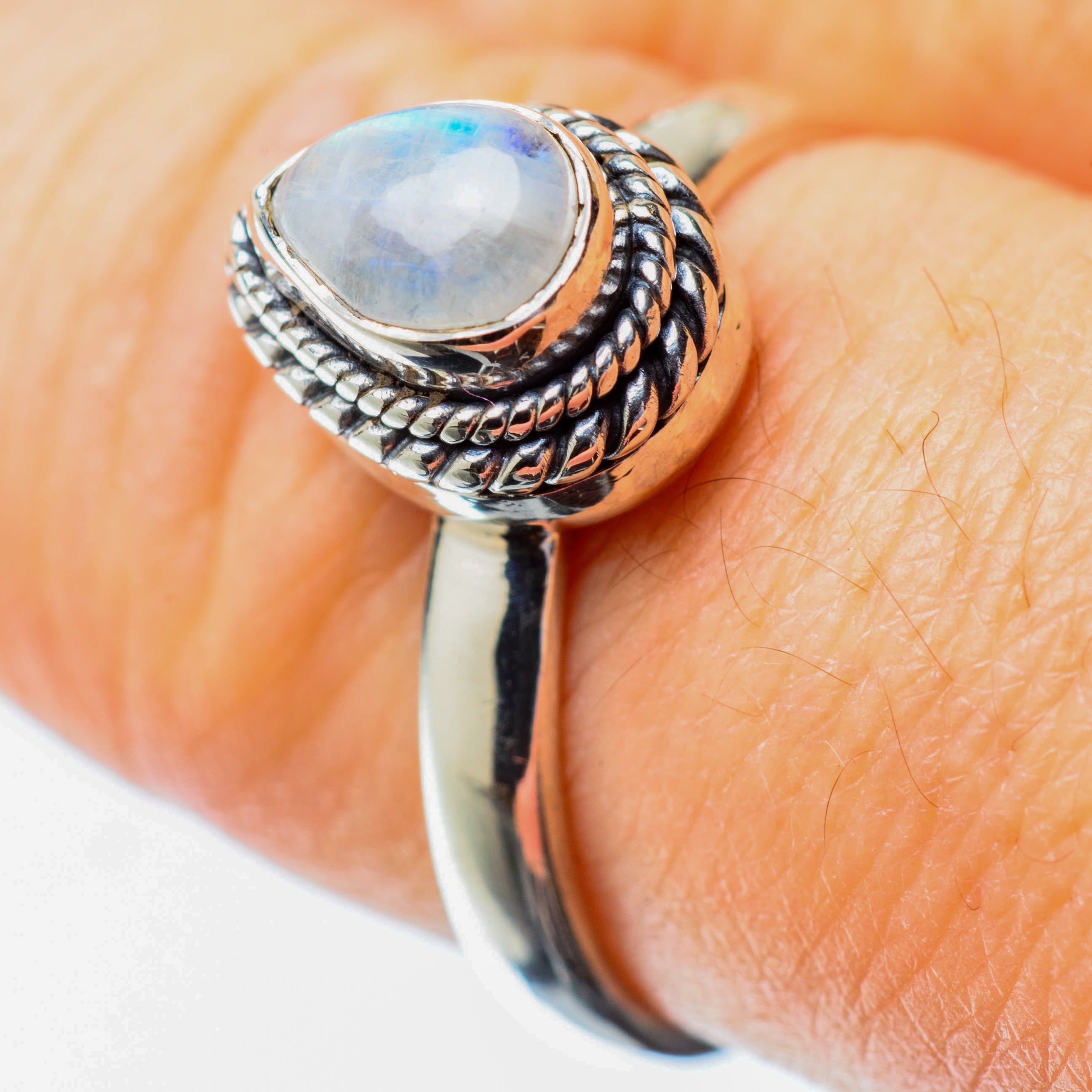 Rainbow Moonstone Rings handcrafted by Anasilvercos - RING25541