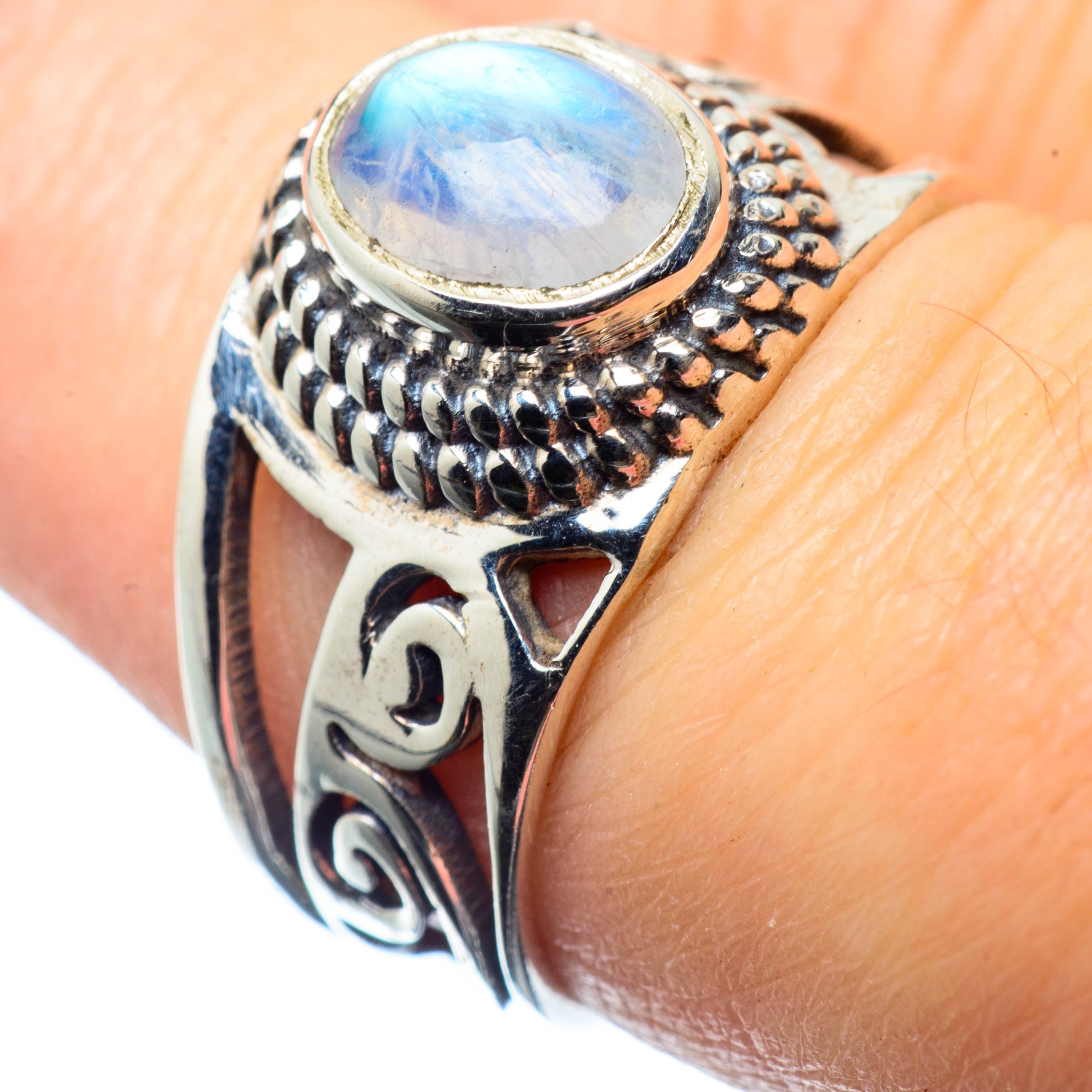 Rainbow Moonstone Rings handcrafted by Anasilvercos - RING26117