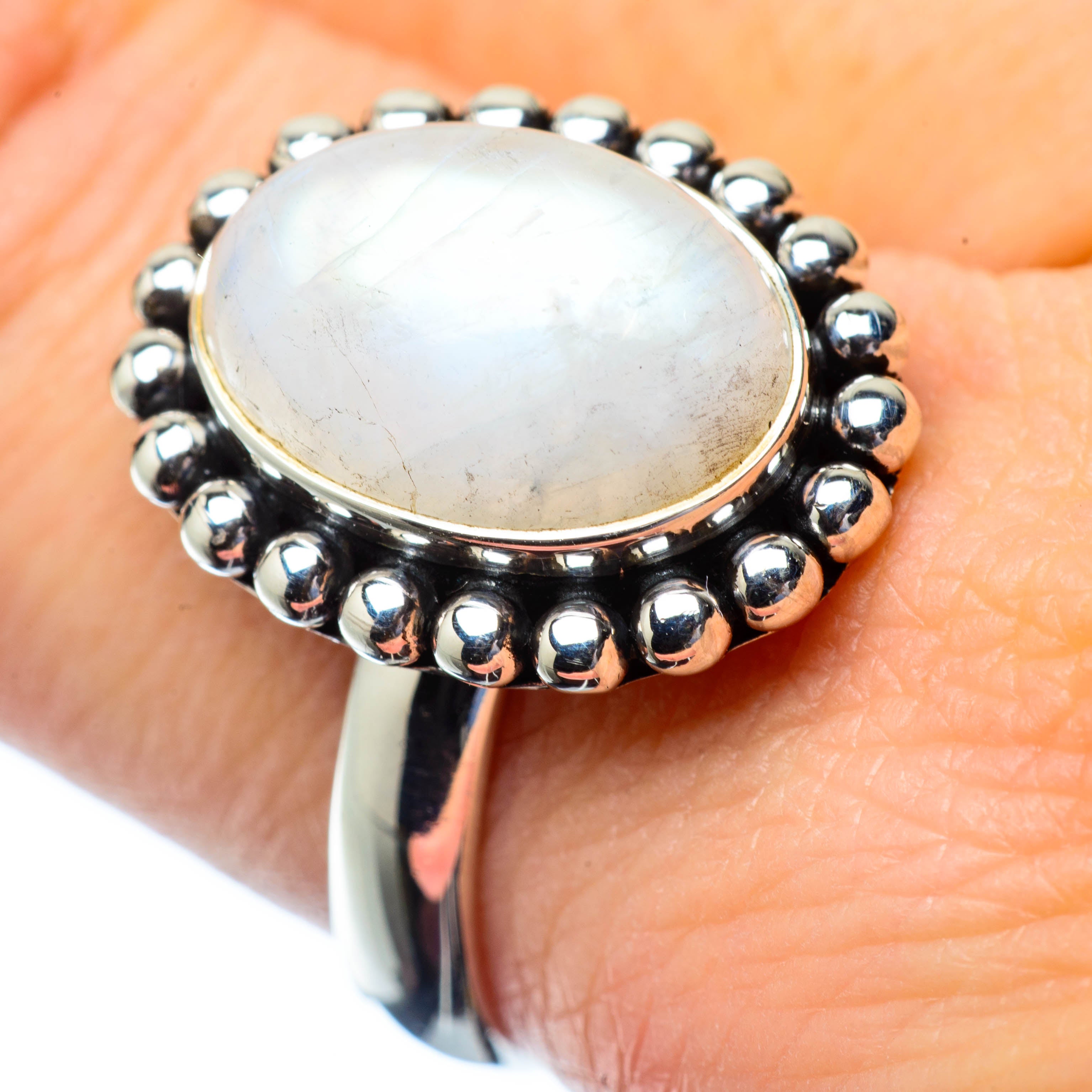 Rainbow Moonstone Rings handcrafted by Anasilvercos - RING27157