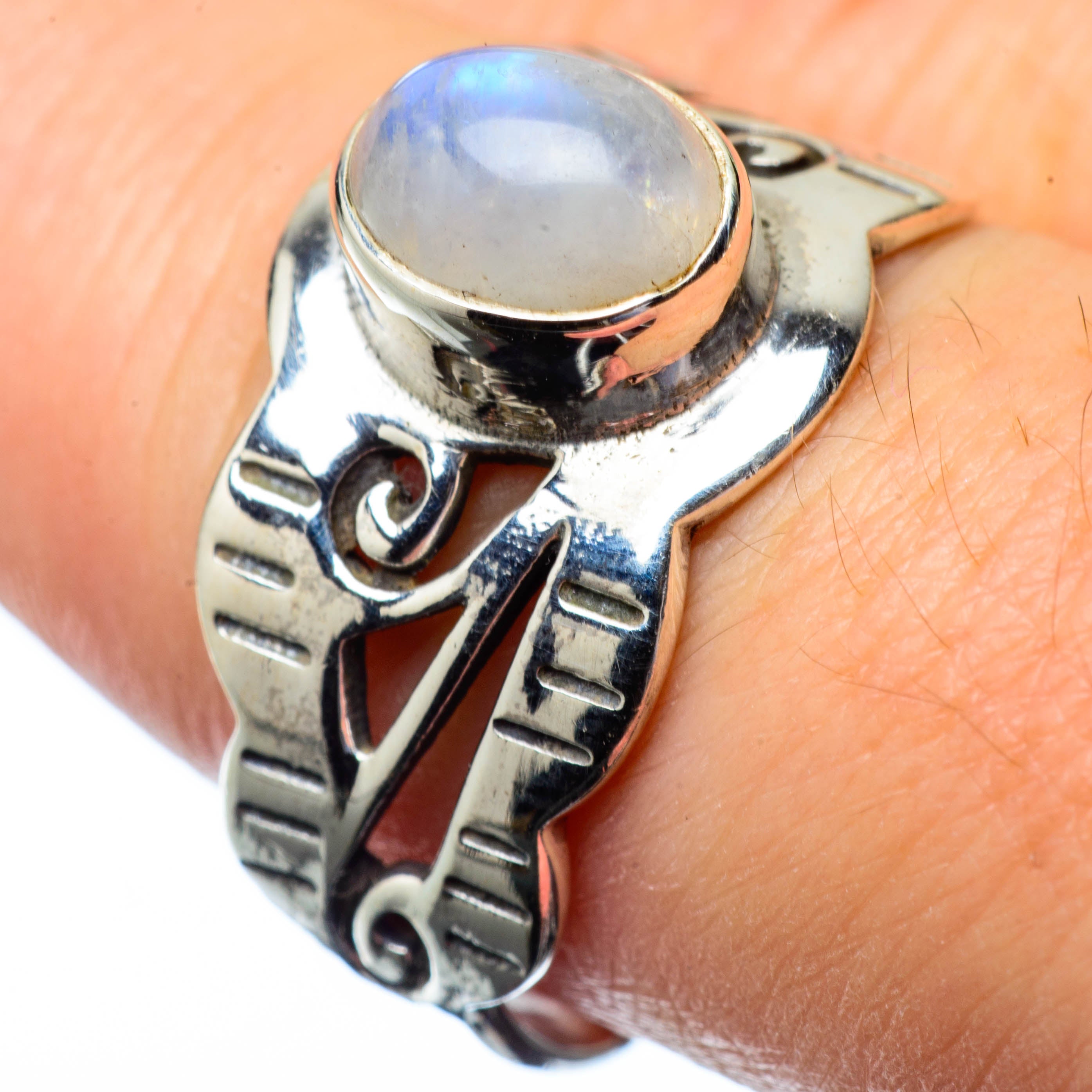Rainbow Moonstone Rings handcrafted by Anasilvercos - RING27253