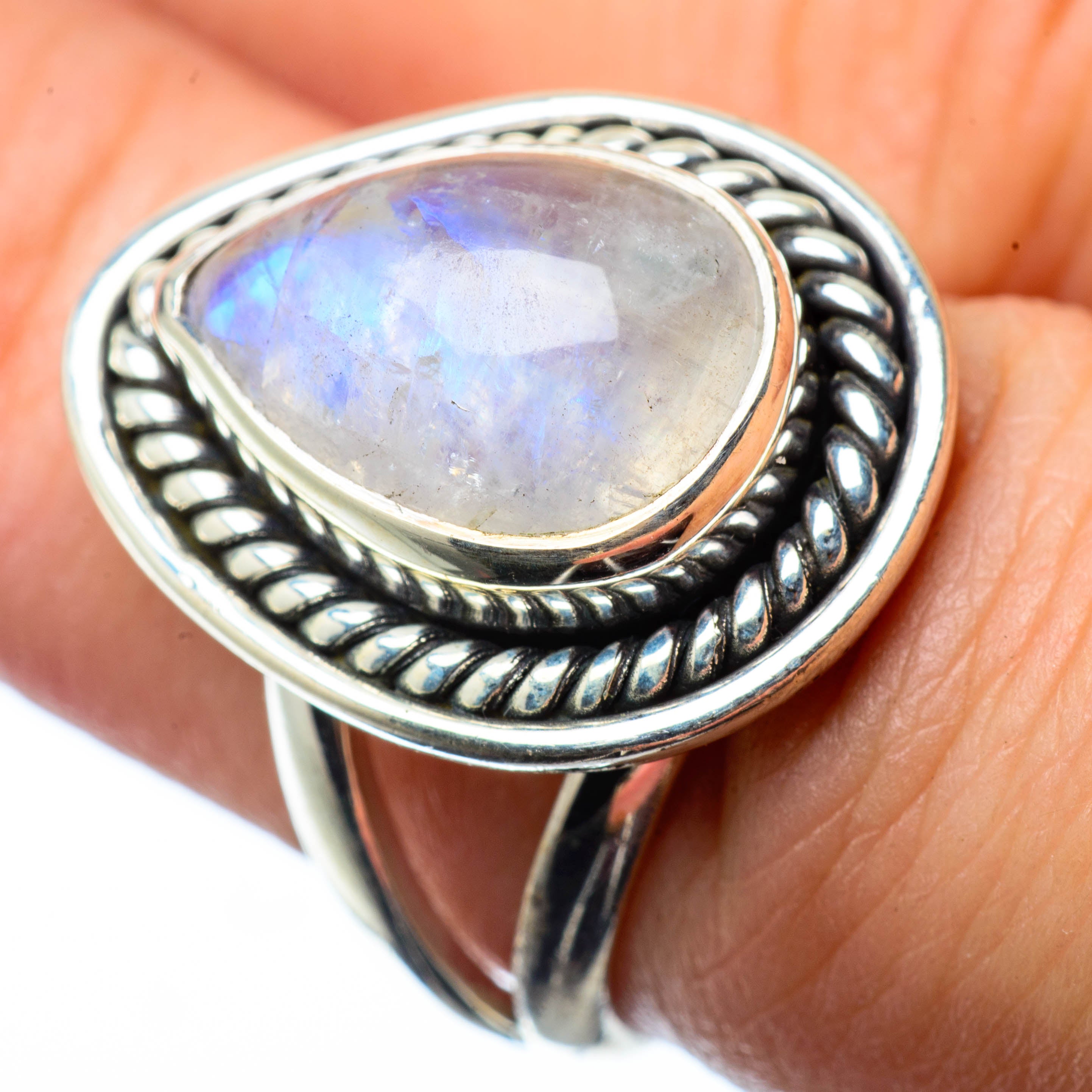 Rainbow Moonstone Rings handcrafted by Anasilvercos - RING27673