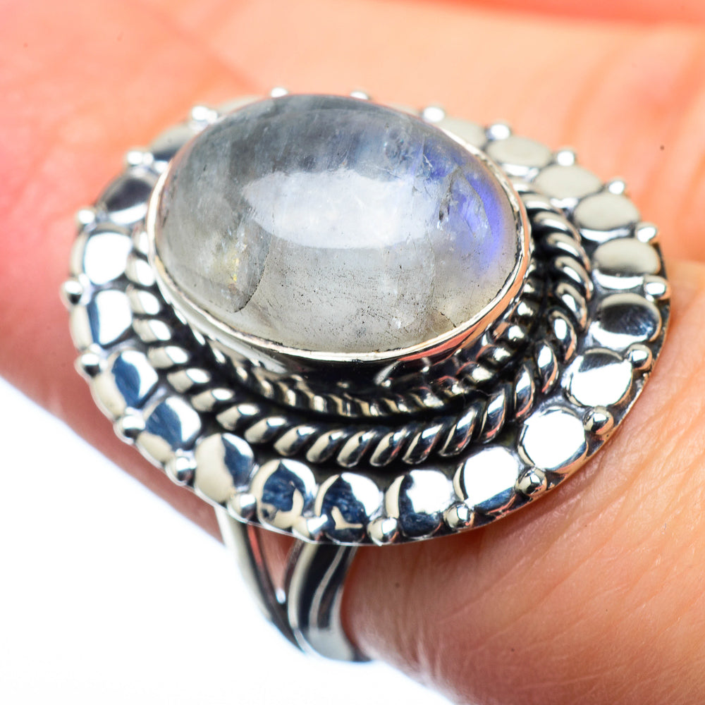 Rainbow Moonstone Rings handcrafted by Anasilvercos - RING28447