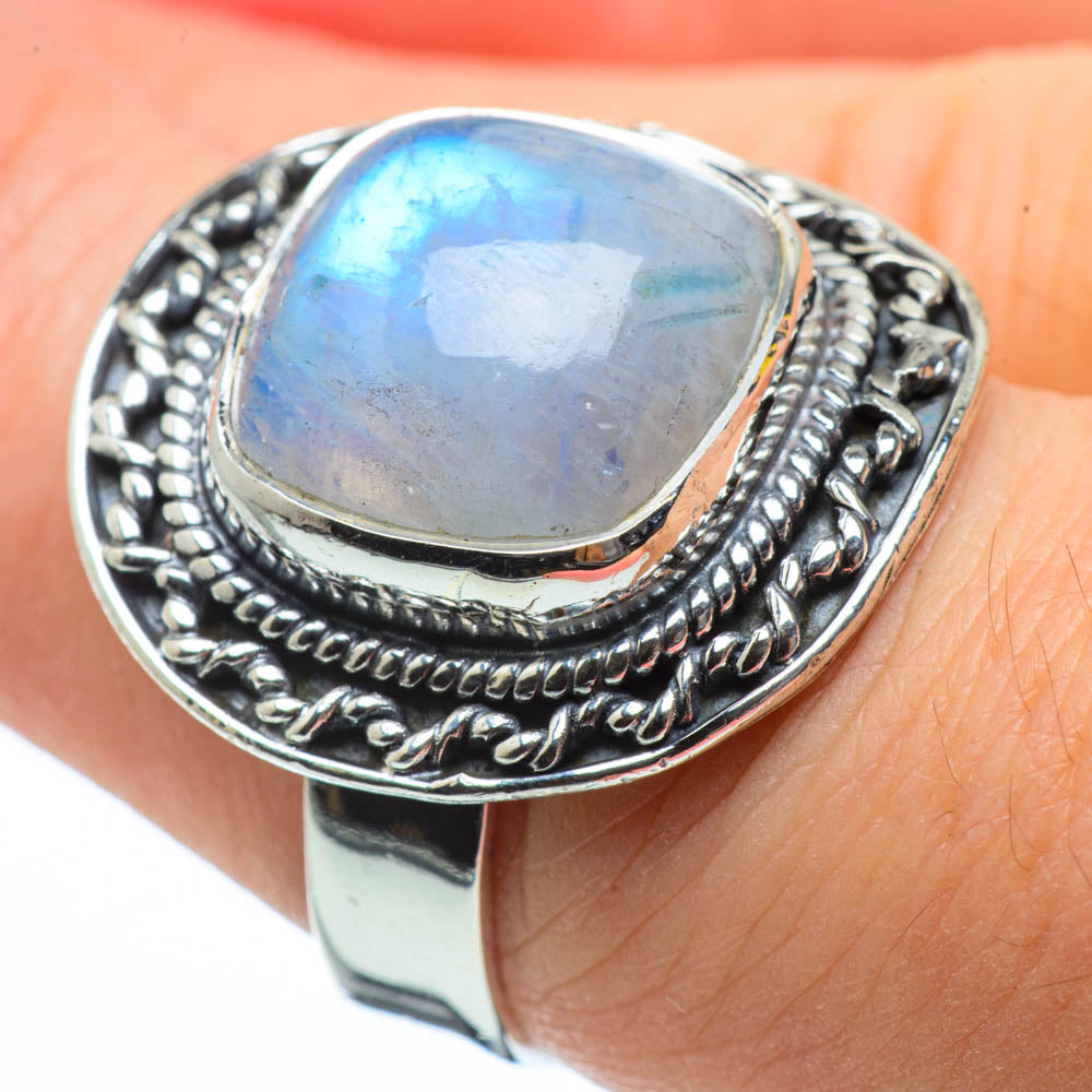 Rainbow Moonstone Rings handcrafted by Anasilvercos - RING29258