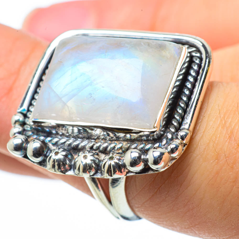 Rainbow Moonstone Rings handcrafted by Anasilvercos - RING29505