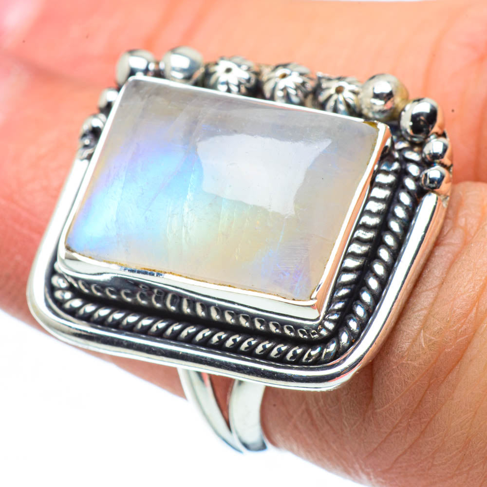 Rainbow Moonstone Rings handcrafted by Anasilvercos - RING30341