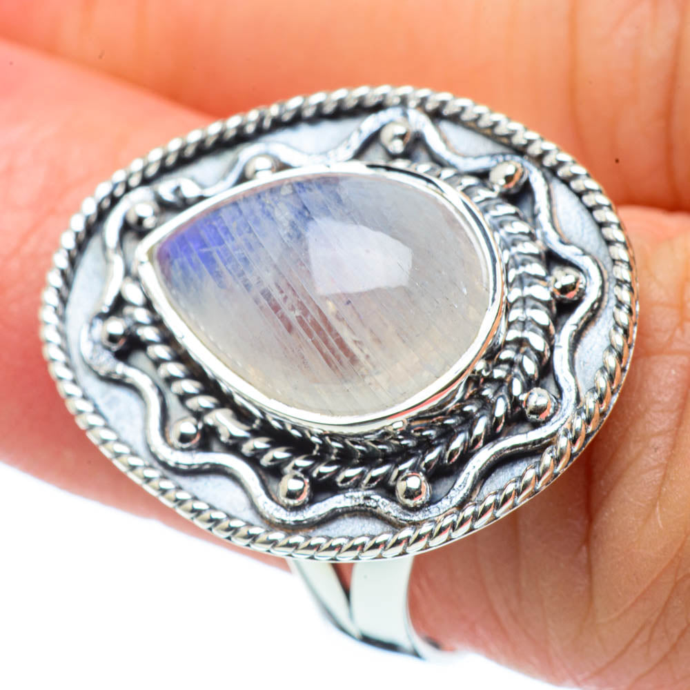 Rainbow Moonstone Rings handcrafted by Anasilvercos - RING30482
